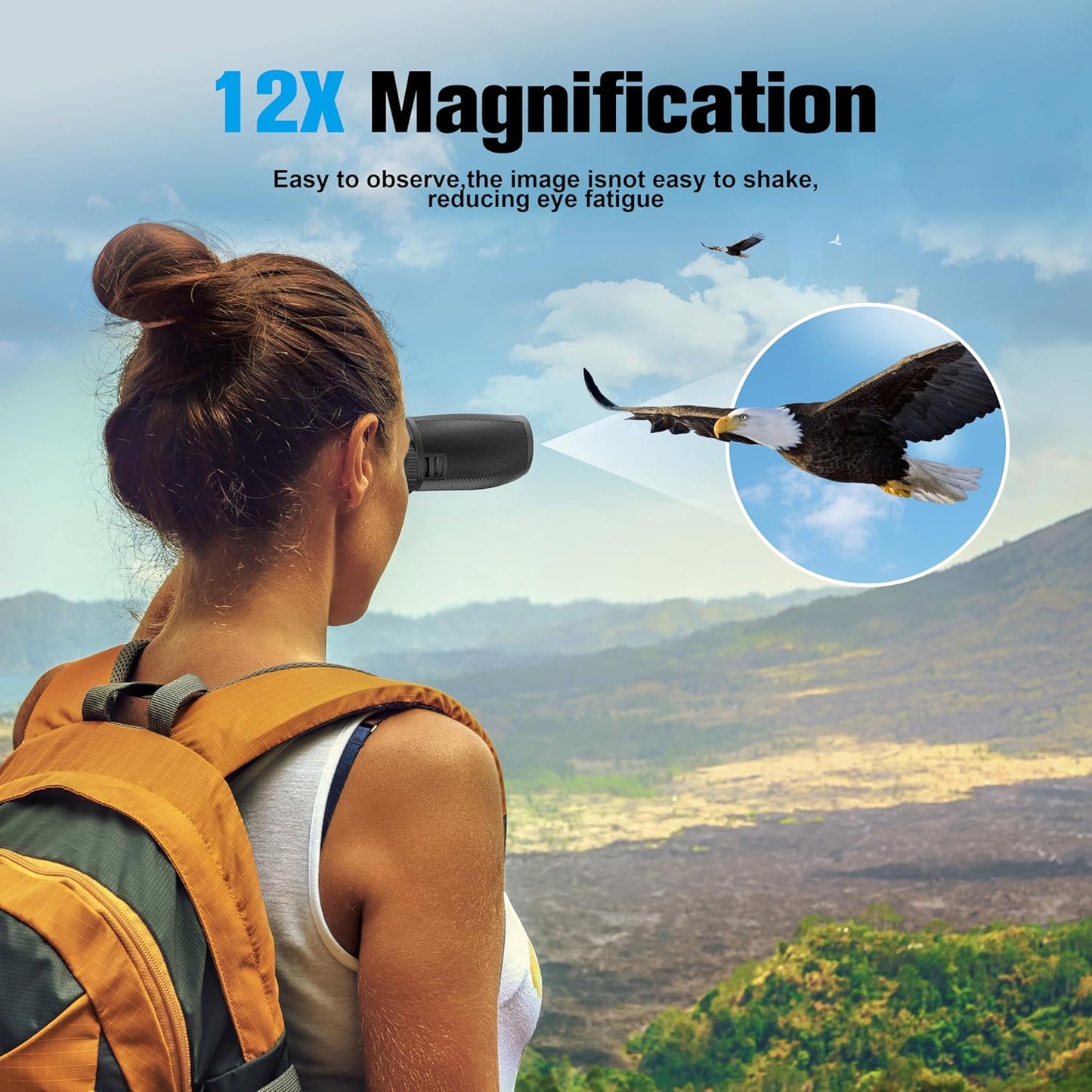Binoculars 12x25 for Adults and Kids Night Vision Binoculars Compact Binocular Waterproof Binocular Wide Field of View for Bird Watching,Hiking,Hunting,Concert with Binocular Cases