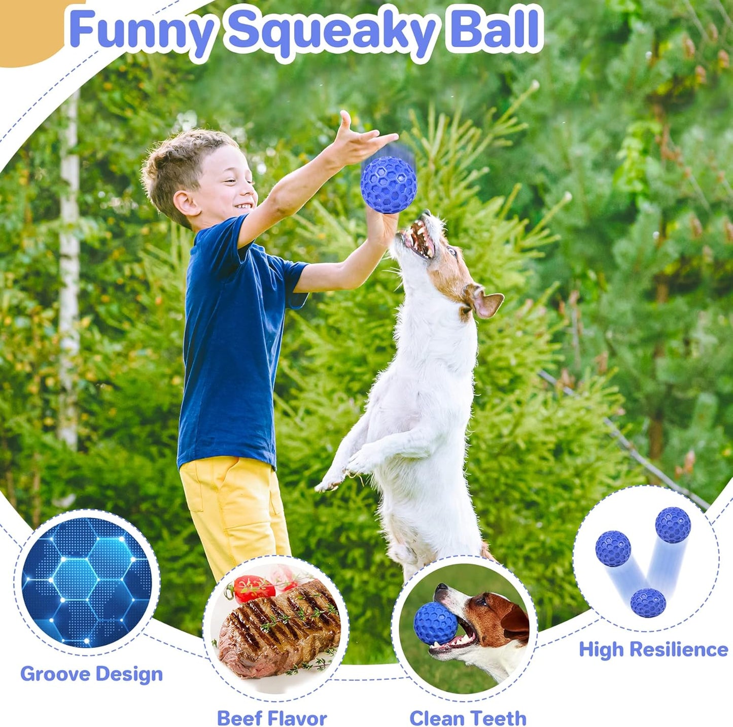Indestructible Squeaky Dog Ball, Relieves Anxiety, Cleans Teeth, Inter