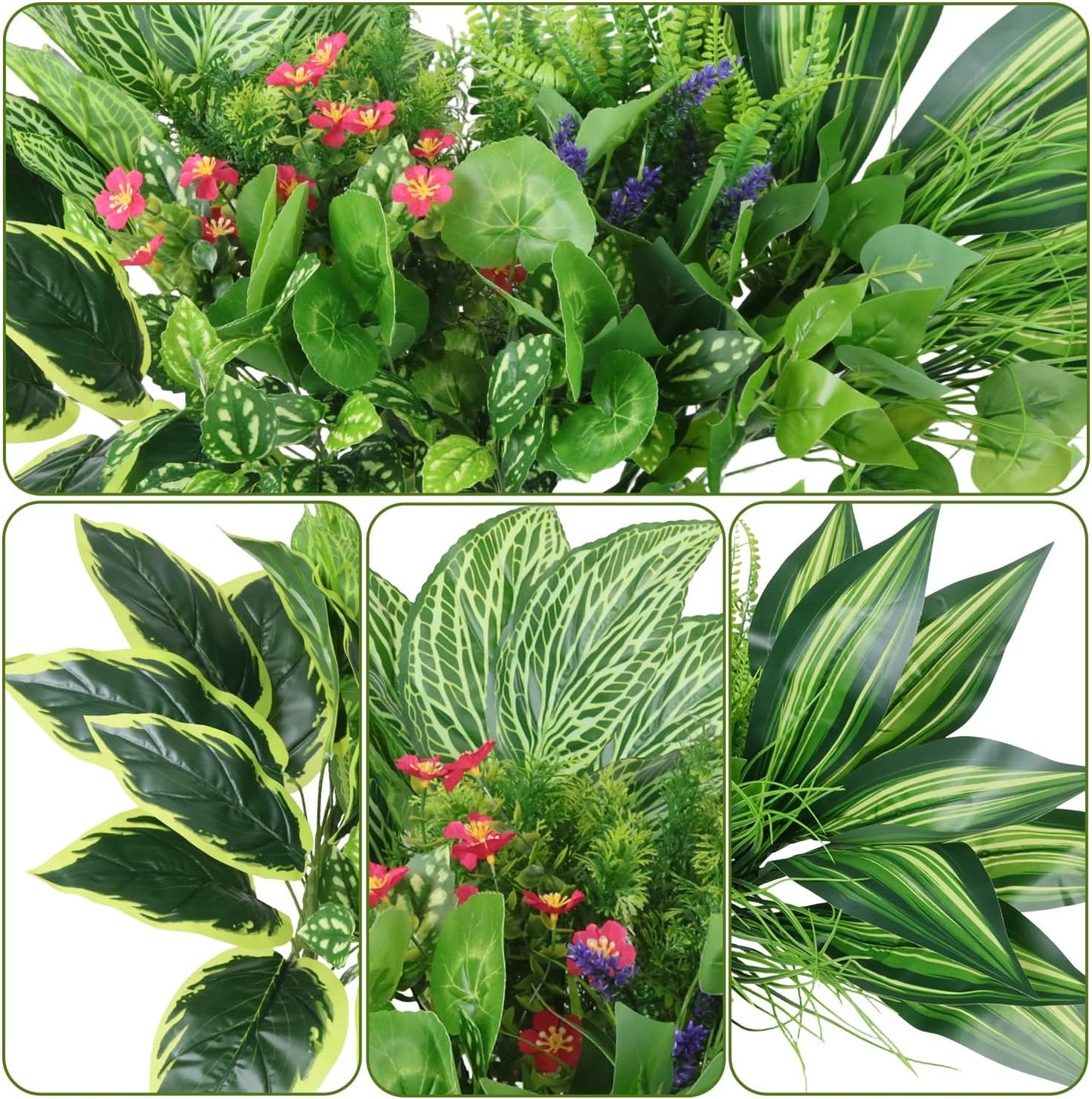 14 Bundles Artificial Greenery Outdoor UV Resistant,Realistic Faux Plants Flowers,Fake Bushes Shrubs Silk Flower for Pot Planter Window Box Garden Porch Indoor Spring Decor
