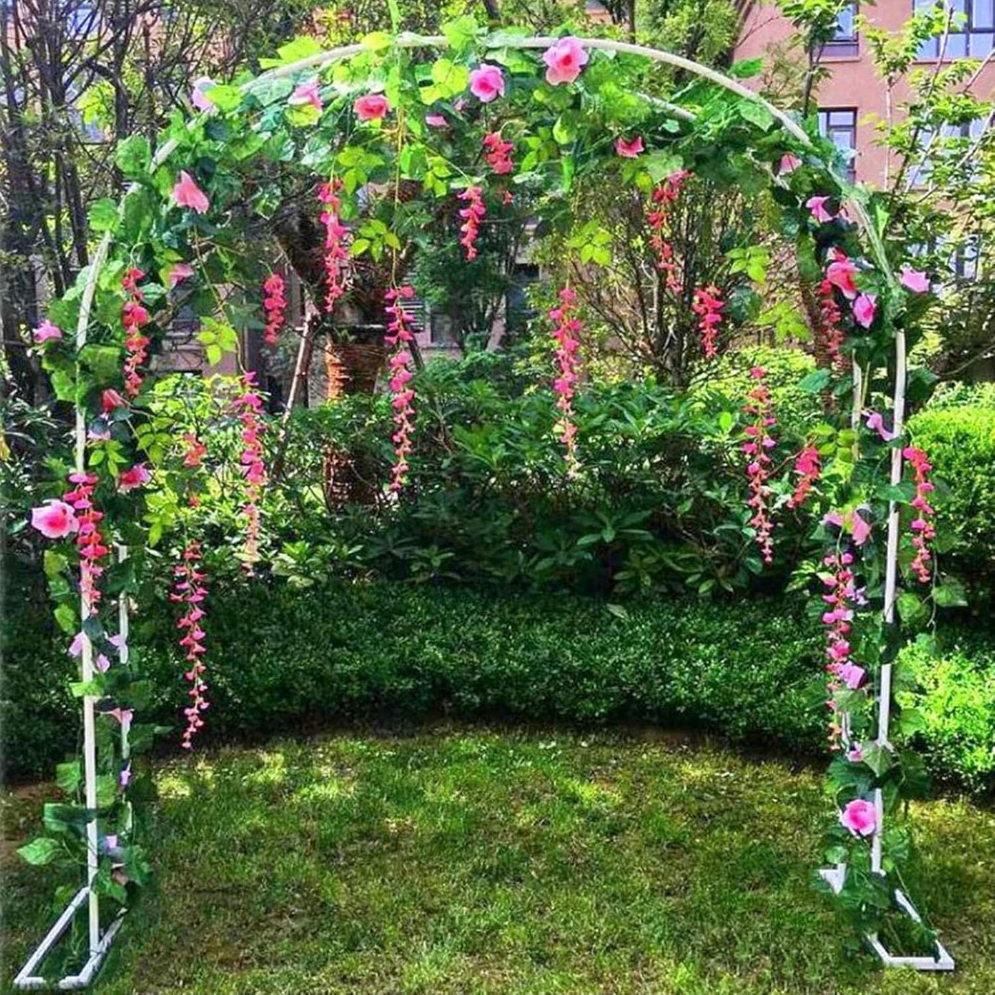 White Garden Arch Metal Trellis for Climbing Plants, Outdoor Arbor for Grape & Rose Vines, Decorative Support for Indoor Parties, Size 240x220x40cm