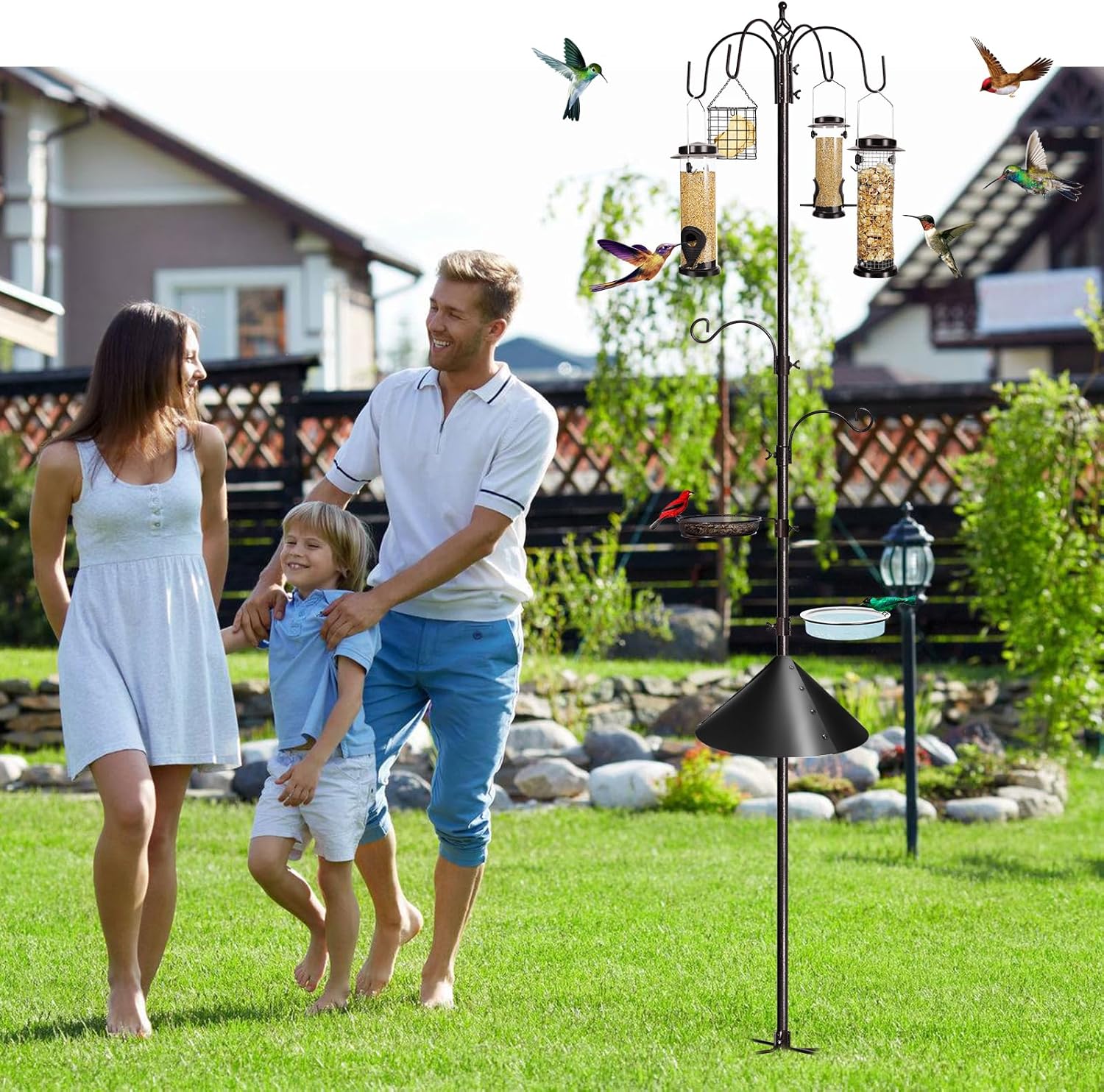 6-Hook Bird Feeding Station Kit Wild Bird Feeder Stand Pole, Multi-Fee