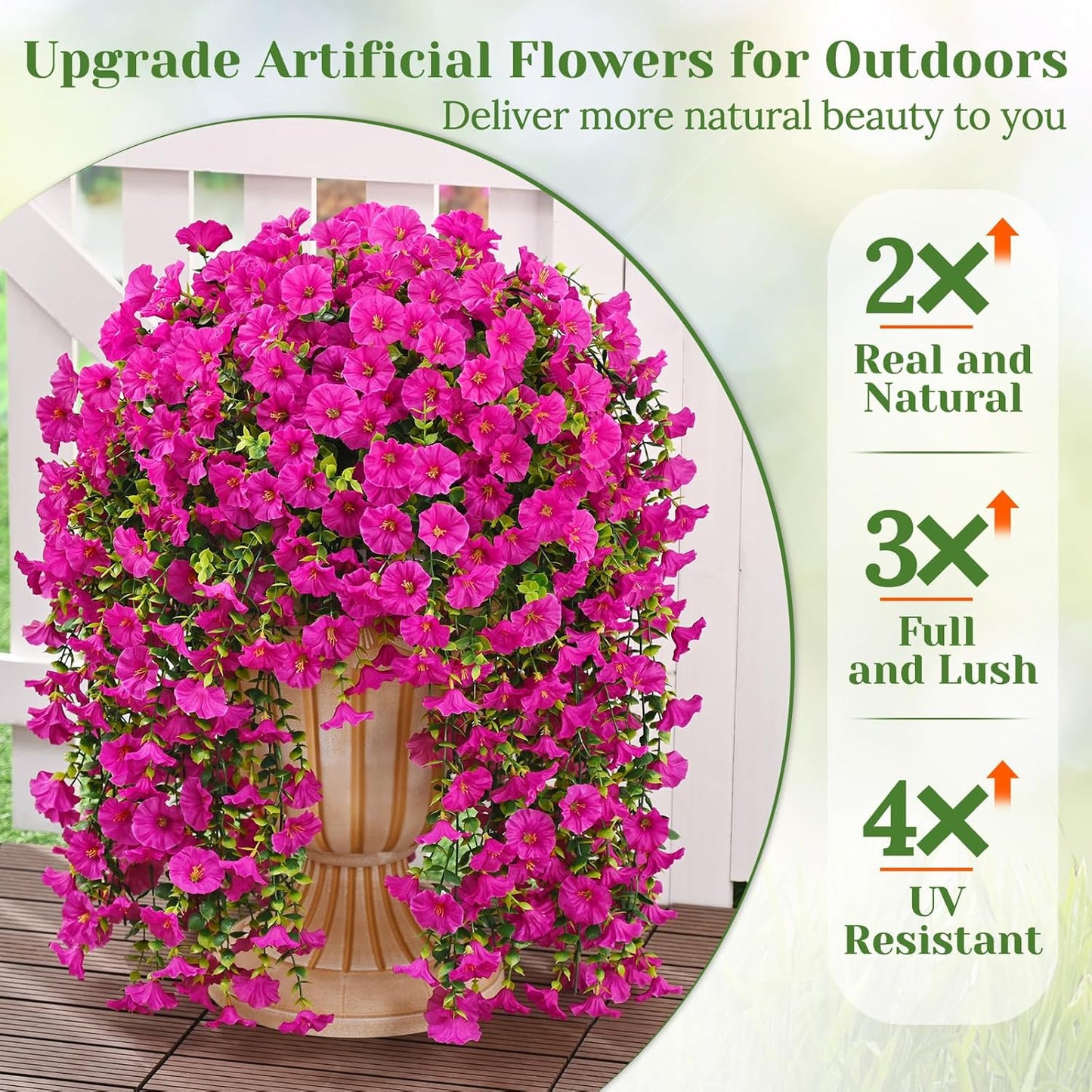 MARTINE MALL 2 Pcs Look Real Artificial Flowers for Outdoors, Realistic Artificial Hanging Flowers for Outdoors, UV Resistant Fake Hanging Plants Silk Petunia Faux Flowers for Porch Patio, Fuchsia