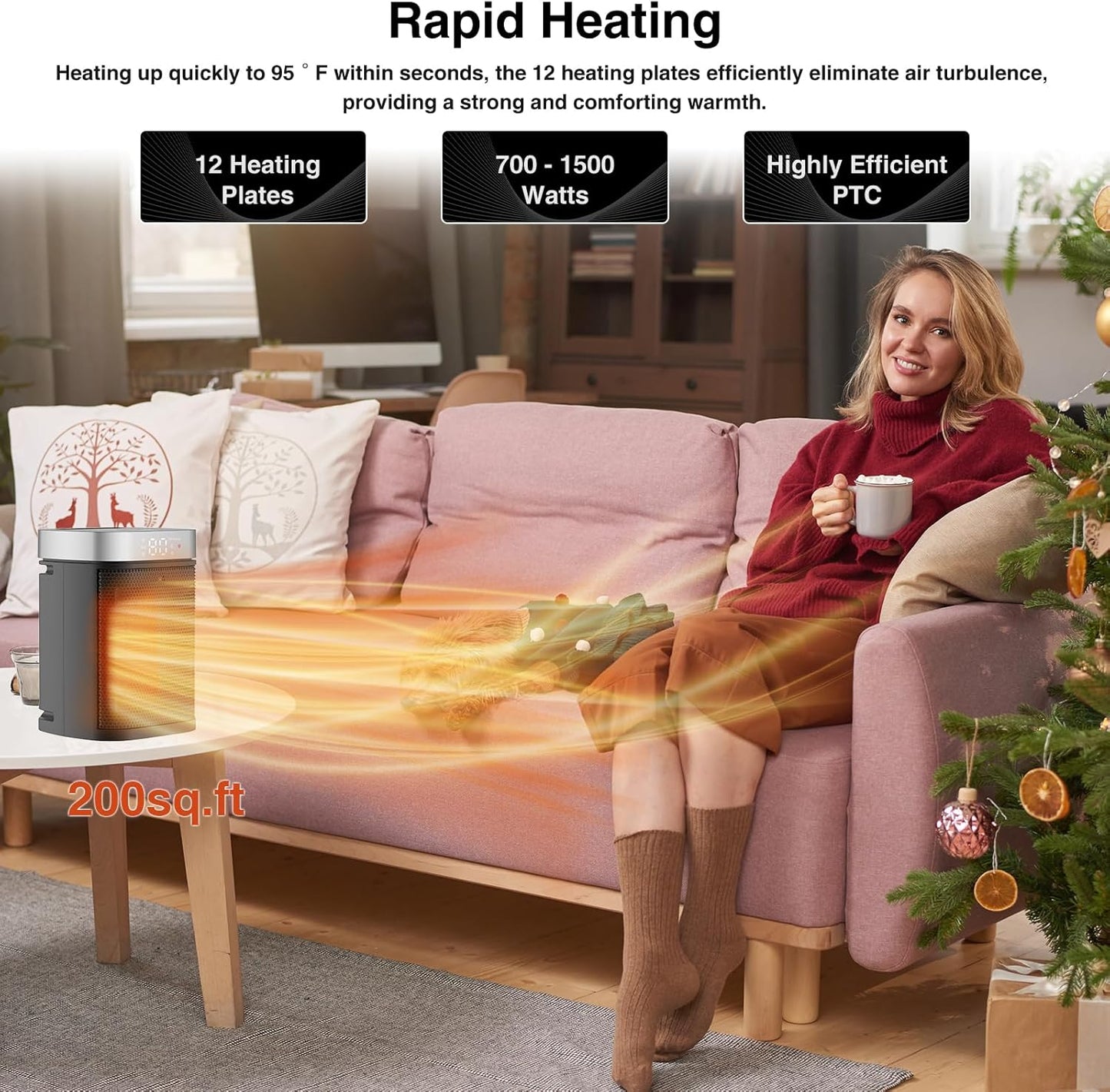 Small Portable Space Heater for Indoor Use - VOCRS 1500W PTC Electric 