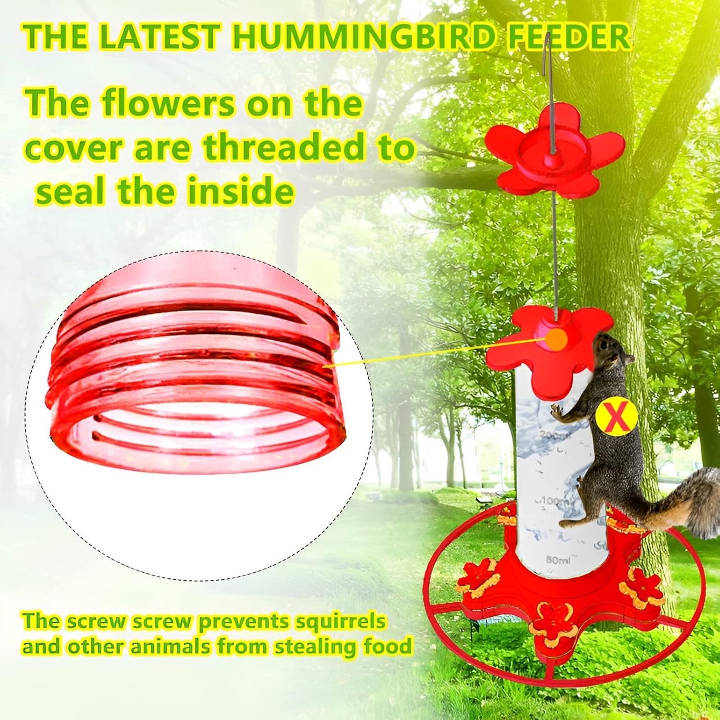13 oz Outdoor Hanging Bird Feeder with 5 Flower-Shaped Ports & Perch - Anti Ant & Squirrel Guard for Hummingbirds, Butterflies & Birds, Garden Decorative Hanging Bird Feeder (2)