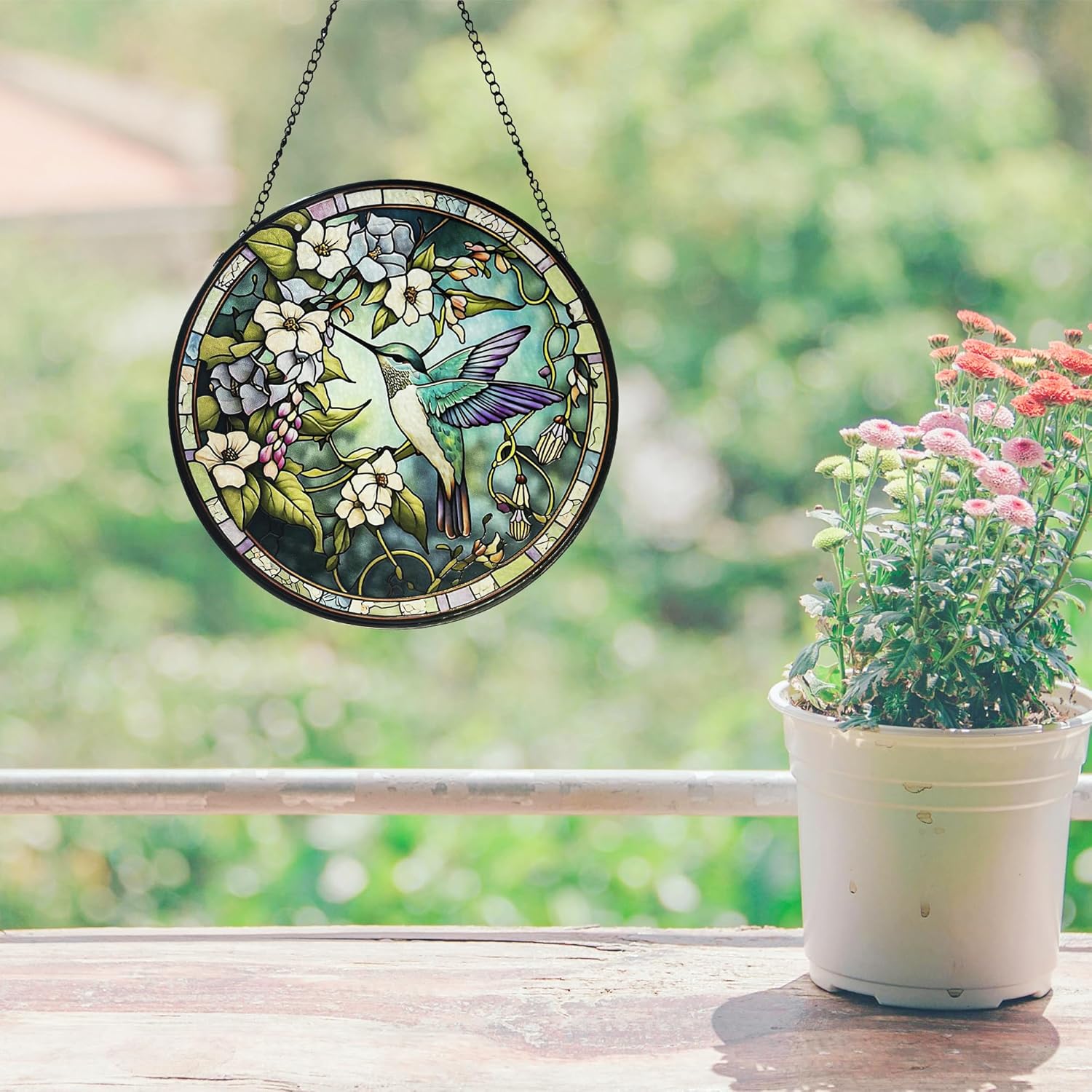 Sun Catcher Stain Glass,Hummingbird Suncatcher Stained Glass Decor for