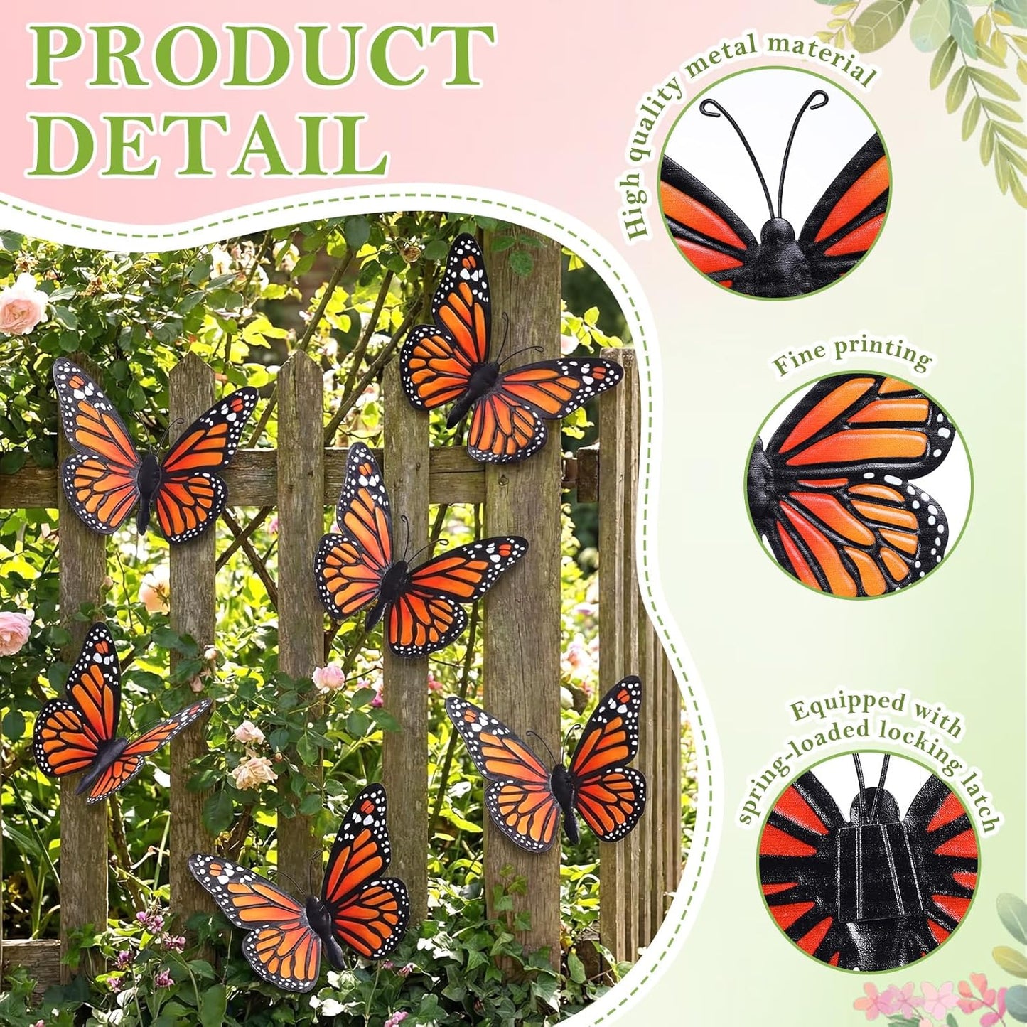 Chunful 6 Pcs 3D Metal Butterfly Wall Art Decorations 9.7 x 6.7 Inch Monarch Butterflies Wall Sculpture Hanging Sticker for Outdoor Fences Patio Yard Fence Garden Metal(3 Styles)