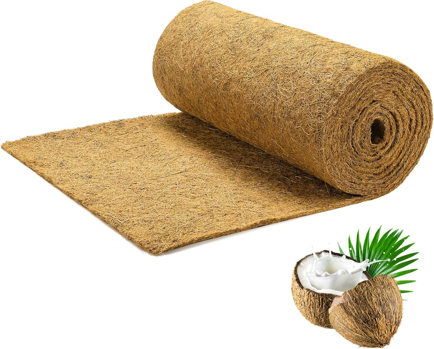 Coco Liner Roll 16x120 Inch, Natural Coconut Liners for Planter Flower Basket, Thick Coco Fiber Mat for Hanging Basket, Garden Decoration, Animal Pet Pads, Reptile Carpet (16 x 120 inch)