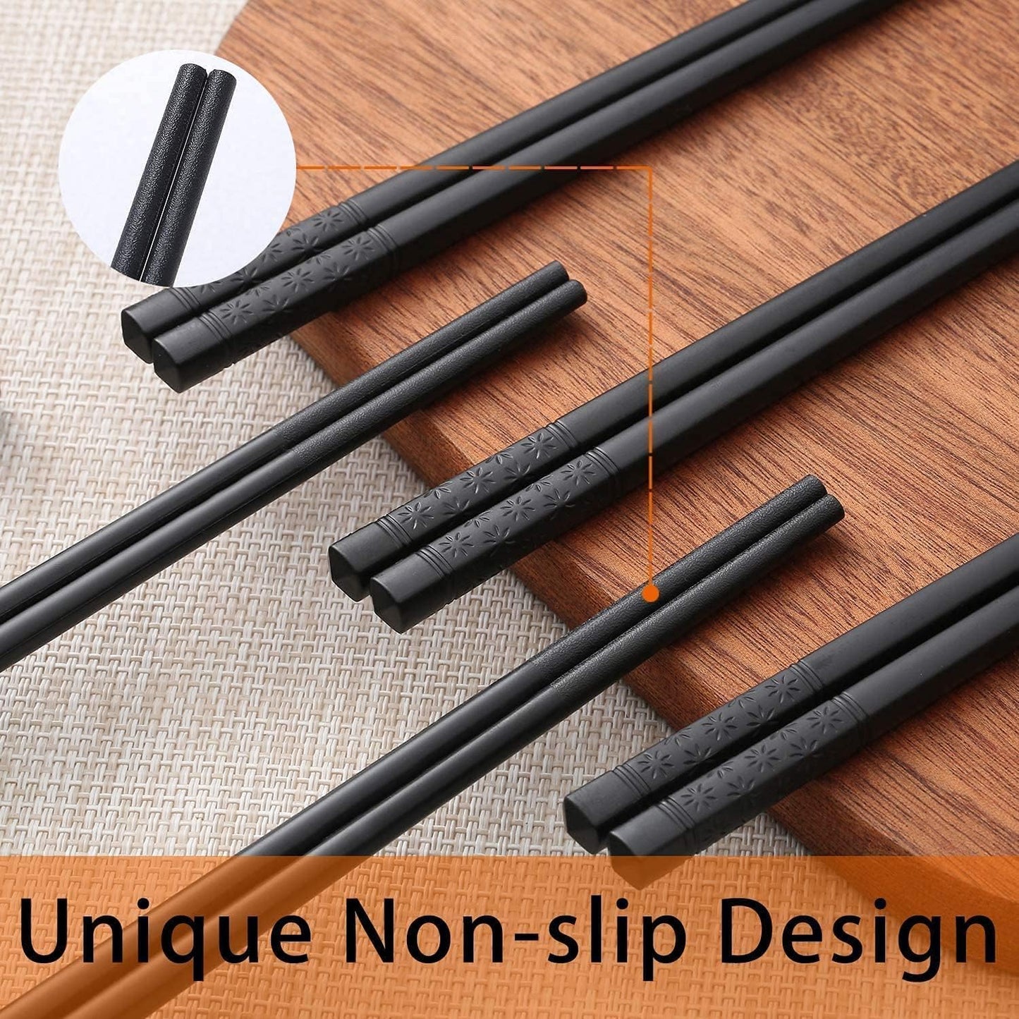 HIWARE 10 Pairs Fiberglass Chopsticks - Reusable Chopsticks Dishwasher