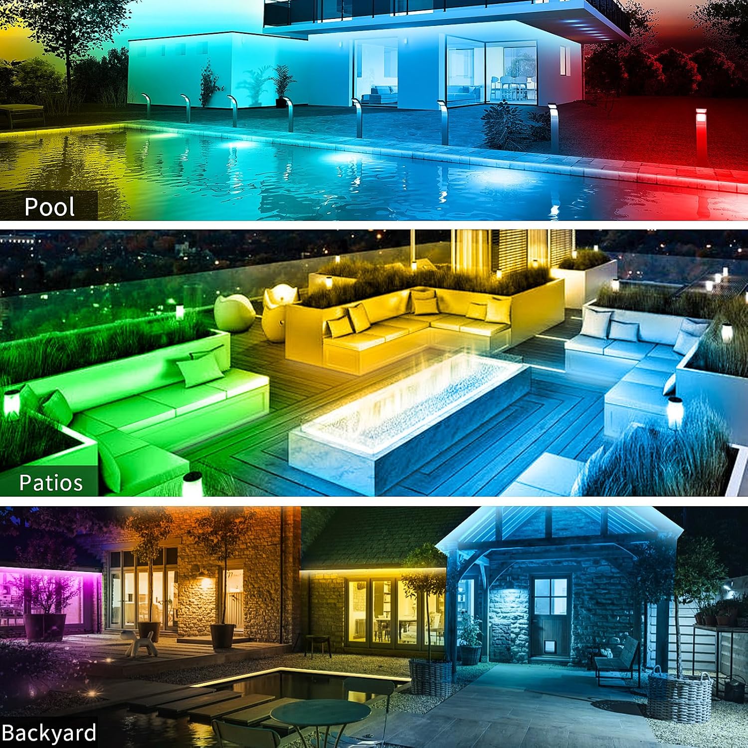 KSIPZE 50ft Outdoor led Strip Lights Waterproof IP68, RGB Outdoor led 