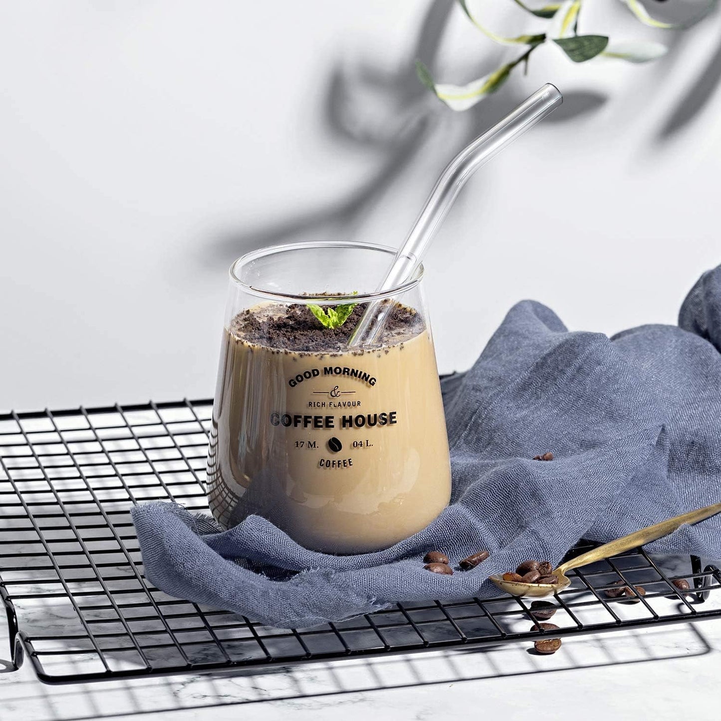 4-Pack Reusable Glass Straw, Size 8.5''x10 MM,Including 2 Straight and 2 Bent with 2 Cleaning Brush- Perfect For Smoothies, Tea, Juice