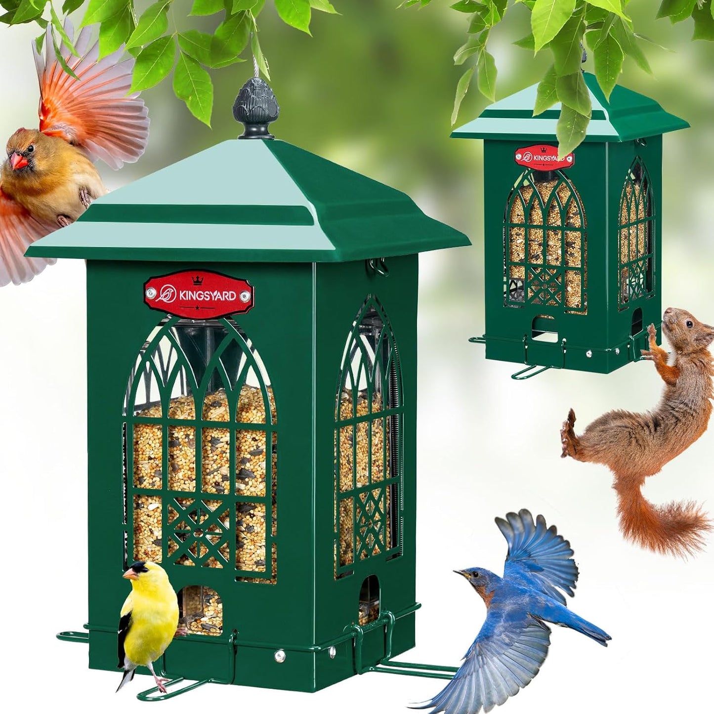 Kingsyard Squirrel Proof Bird Feeders for Outdoors with Weight-Activat