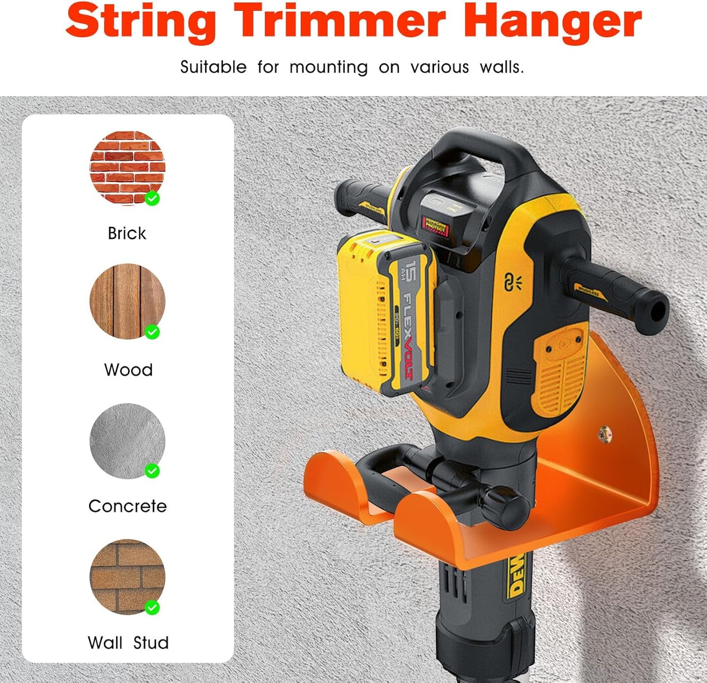 RO6G Weedeater Hanger for Garage Wall, Garage Organizer Trimmer Rack, Weed Wacker Holder, Weed Eater Holder Wall Mount for Grass Trimmer, Hedge Trimmer, Garage Trimmer Garden Tools - 2 Pack