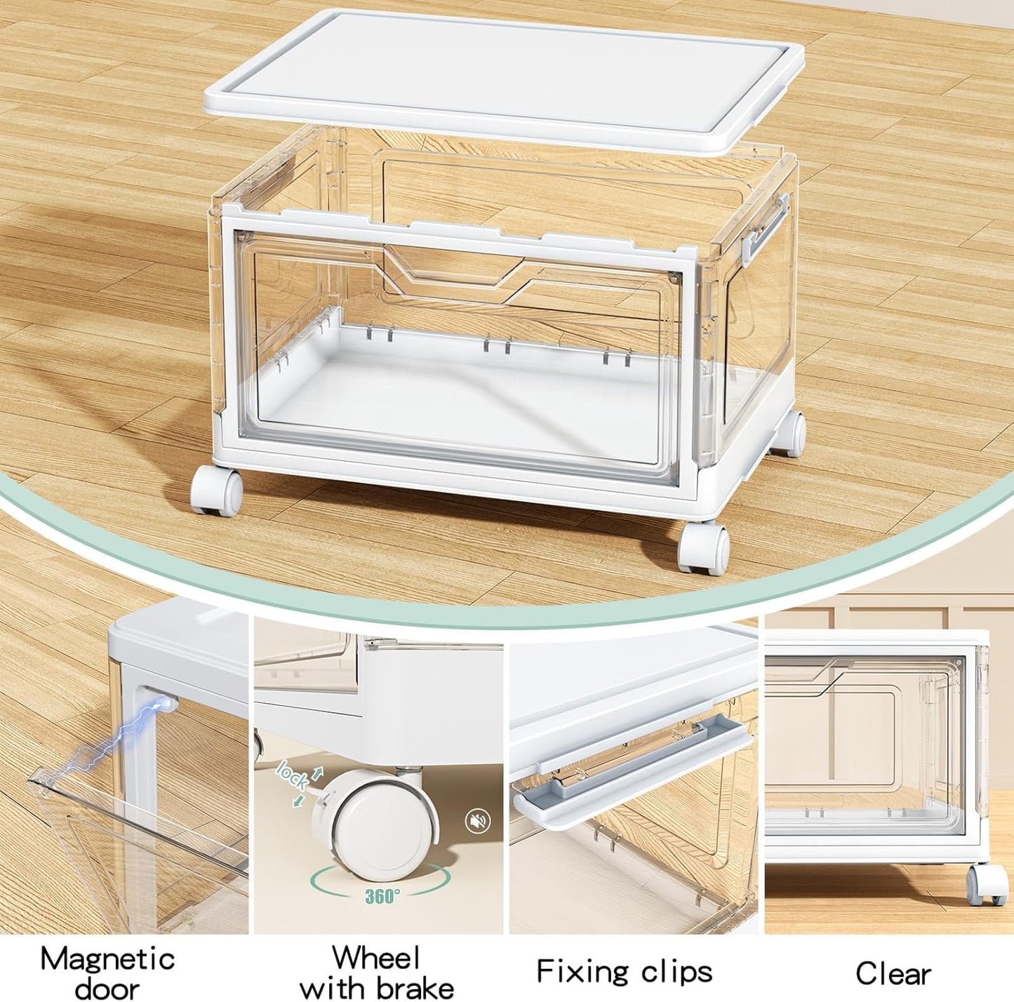 Clear Storage Bins with Lids - 4 Tier Plastic Bins with Wheels, Stacka