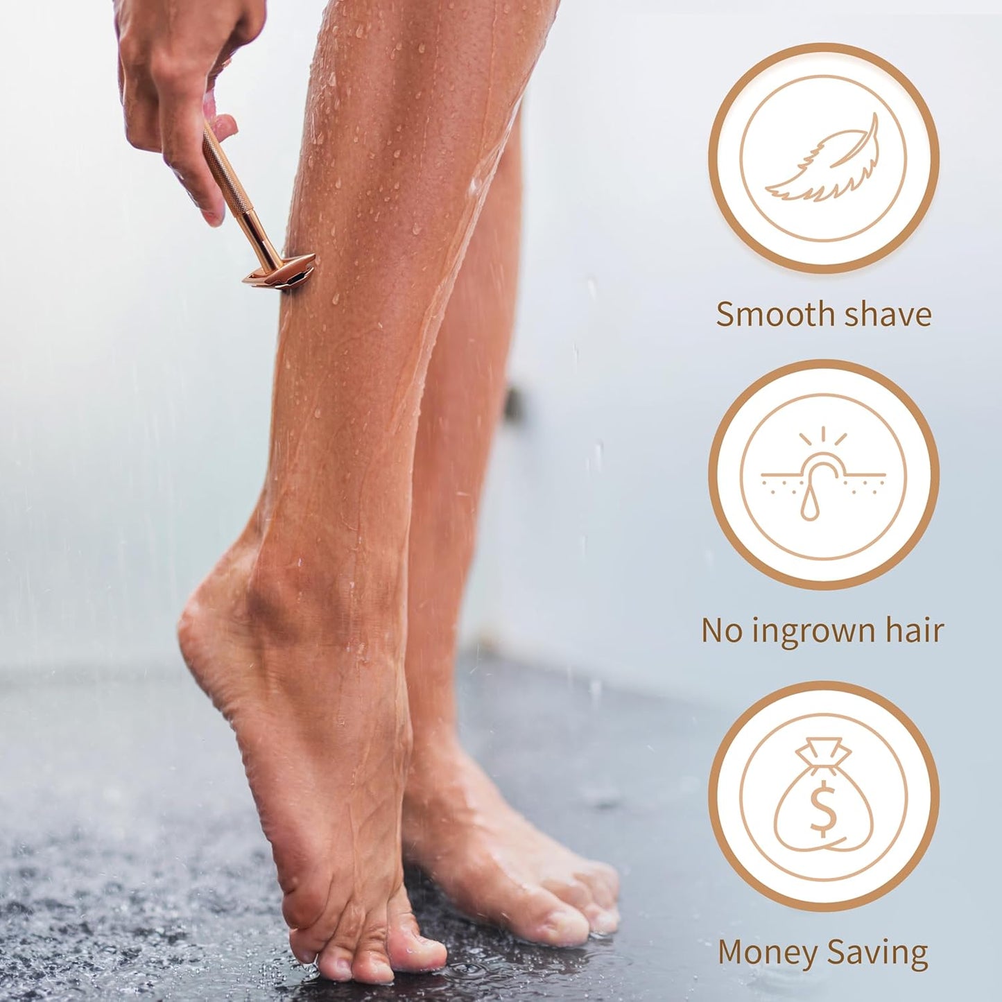 Bambaw Safety Razor for Women with 5 Double Edge Blades, Double Edge Razor, Single Blade Razors for Women and Men, Reusable & Plastic Free – Rose Gold
