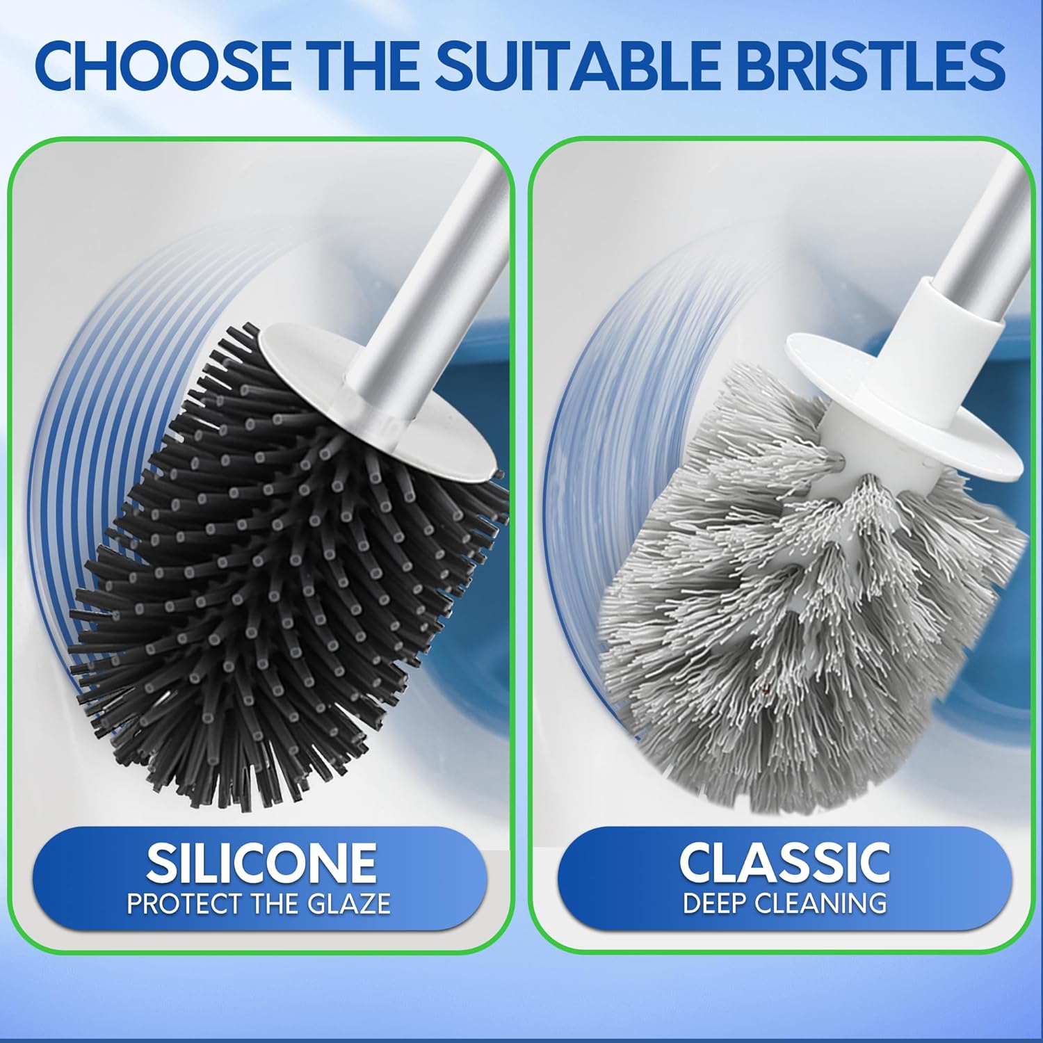 BOOMJOY Toilet Brush and Holder Set, Silicone Toilet Bowl Cleaner Brus