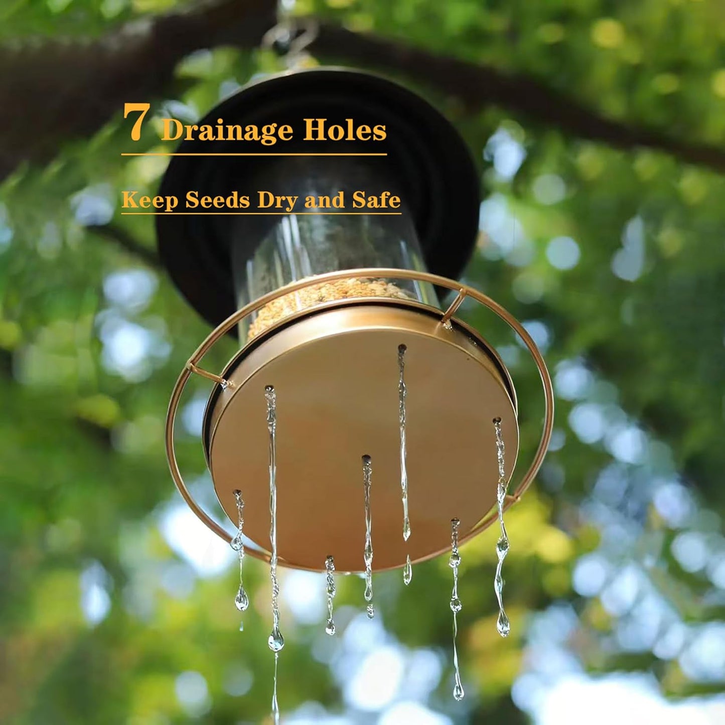 Bird Feeders for Outdoors,Hanging Bird Feeder with Locking Lid, Metal Birdfeeder 11.5 Inch with 17.5cm Weatherproof Large Roof&Tray,3 Feeding Perches,Copper,1 Pack