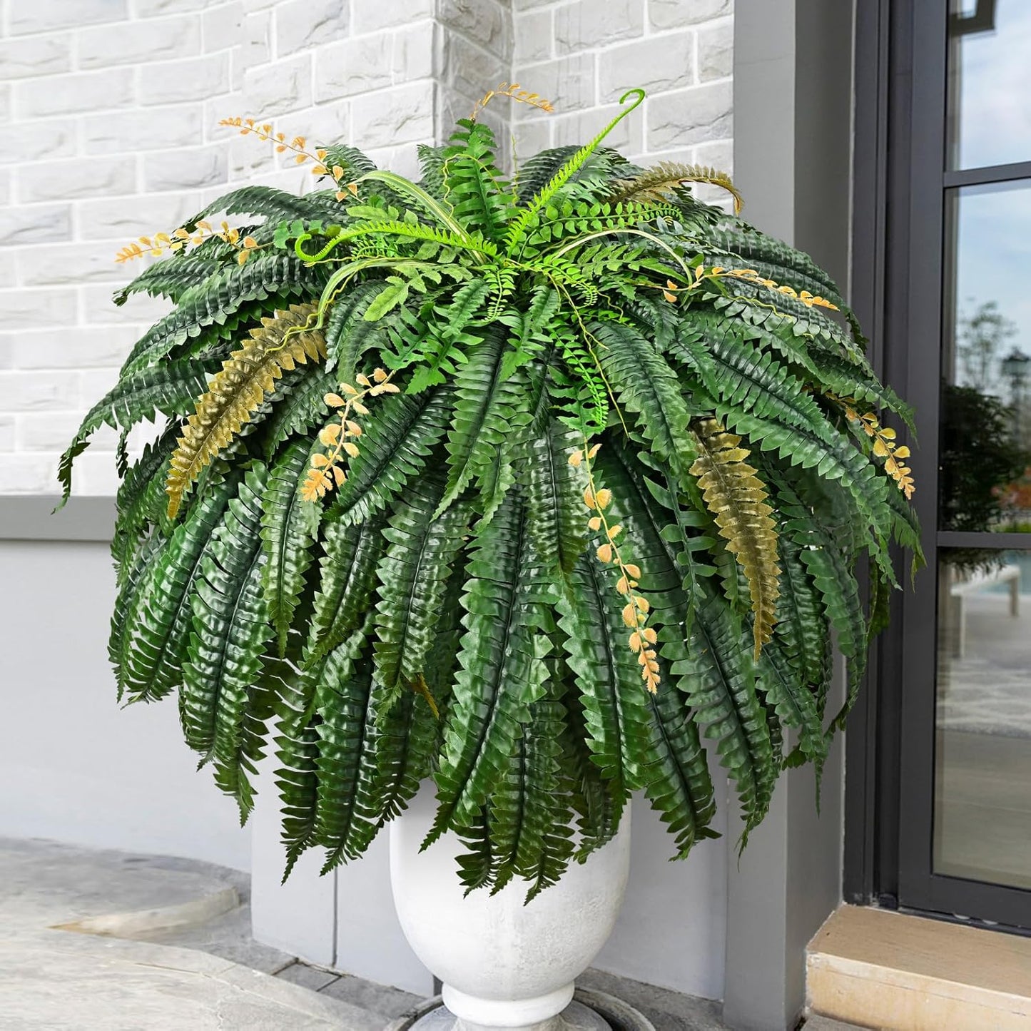 MARTINE MALL 2PCS 48''/133 Leaves Fake Ferns Artificial Ferns for Outdoors Look Real, Large Faux Boston Ferns for Outdoor Planter Realistic UV Resistant Artificial Faux Plants Outdoor for Porch Patio