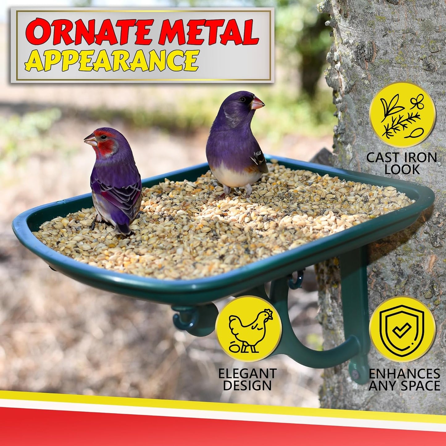 Outdoors Bird Feeder - Tray for Wild Birds and Squirrels for Outside - Cardinal, Finch, Thistle Bird, Woodpecker, Bluebird and More - Outdoor Feeding Station for Garden and Yard - Heavy Duty Platform