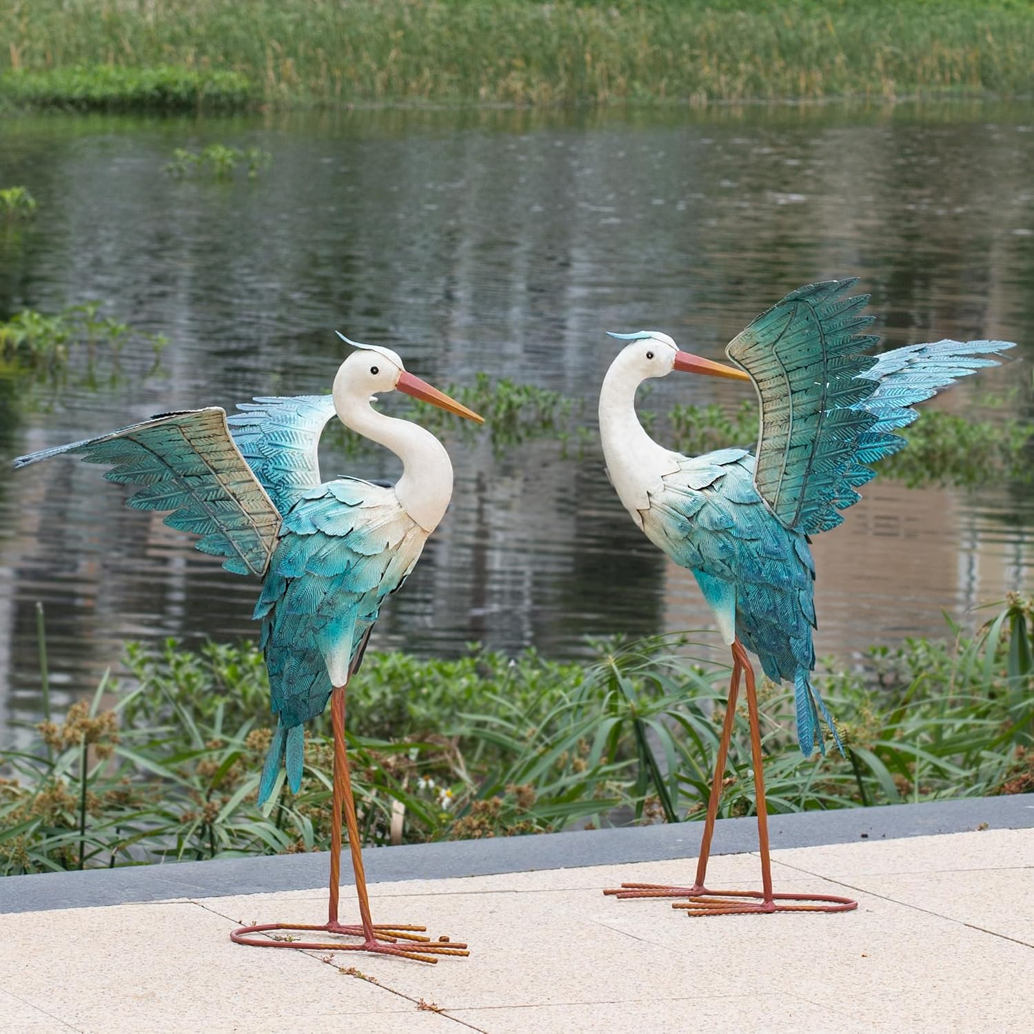 Natelf Garden Decor Blue Heron, Large Standing Metal Crane Garden Stat