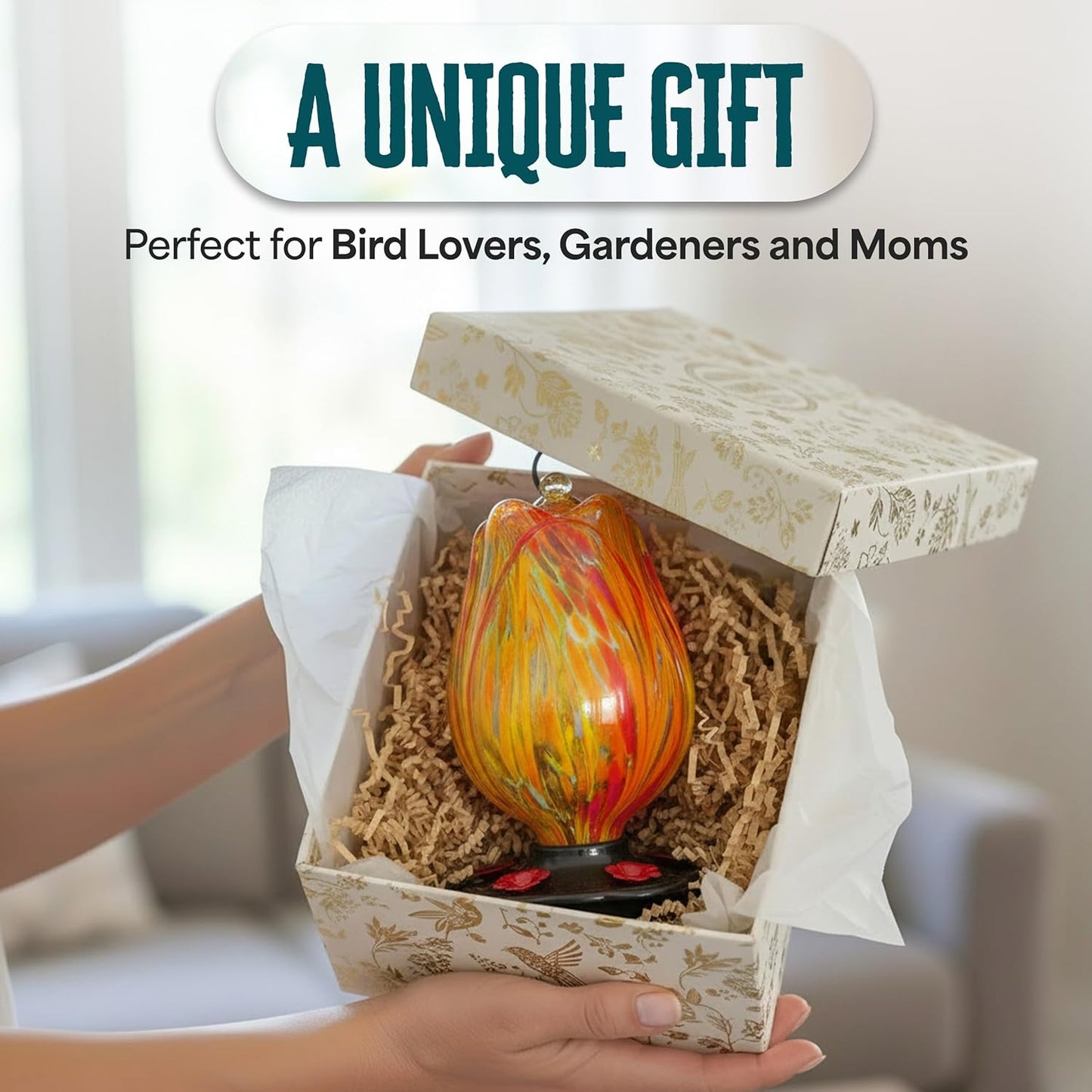 Tulip Shaped Glass Hummingbird Feeders for Outdoors - 36 Oz Hummingbir