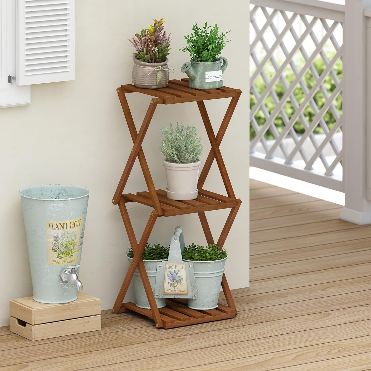 Furinno TIOMAN Patio Table, 3-Tier Outdoor Side Table, Toolless Multip