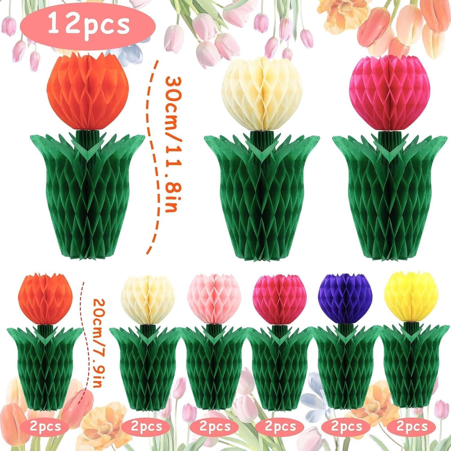 JULMELON 12Pcs Tulip Honeycomb Decoration, Spring Tulip Flower Honeyco