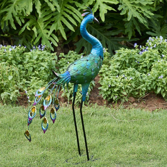 Metal Peacock Statue Yard Decor - Large Iron Peacock 34", Standing Bird Garden Sculptures, Metal Birds Yard Art Outdoor Statues, Outdoor Backyard Decor, Patio, Porch, Lawn Ornament Garden Decoration