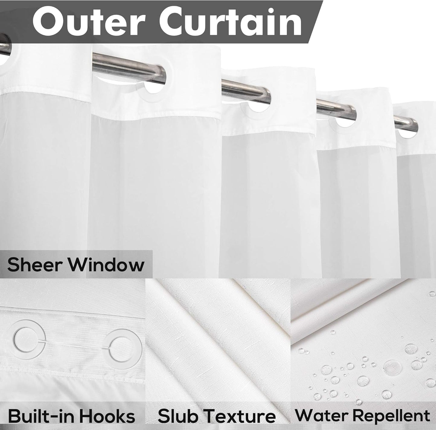 River Dream No Hook Slub Textured Shower Curtain with Snap-in PEVA Lin