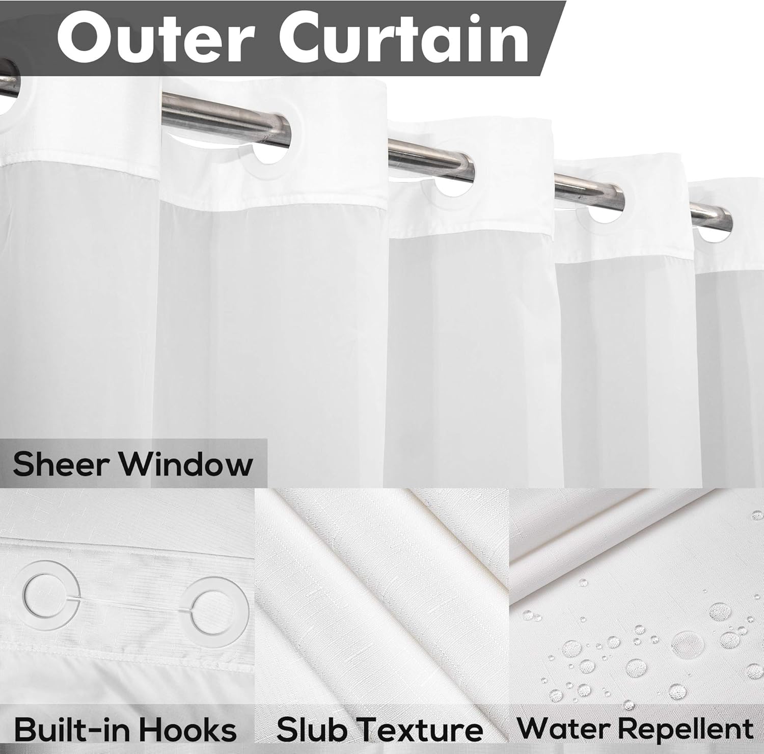 River Dream No Hook Slub Textured Shower Curtain with Snap-in PEVA Lin
