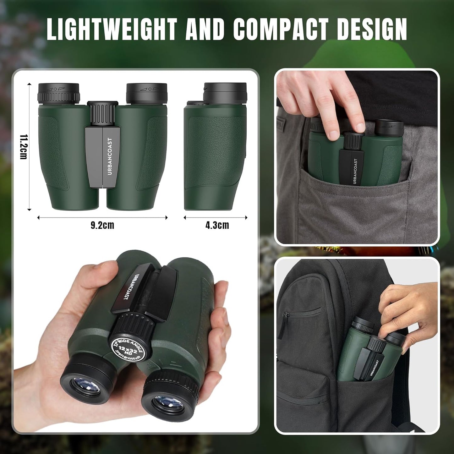 12x32 Compact Binoculars for Adults - High Powered Lightweight Small Binoculars with Large View - Super Bright Waterproof Binocular for Bird Watching Travel Cruise Ship Hiking Sports Concert