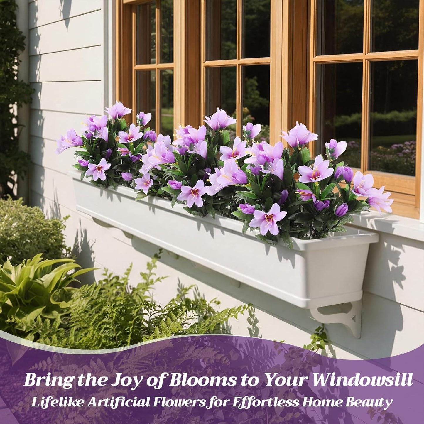 6 Bundles Artificial Azalea Flowers Spring Outdoors Decoration UV Resistant Realistic Fake Silk Azalea Flower for Outside Planters Garden Porch Window Home Flowerpot Decoration(Light Purple)
