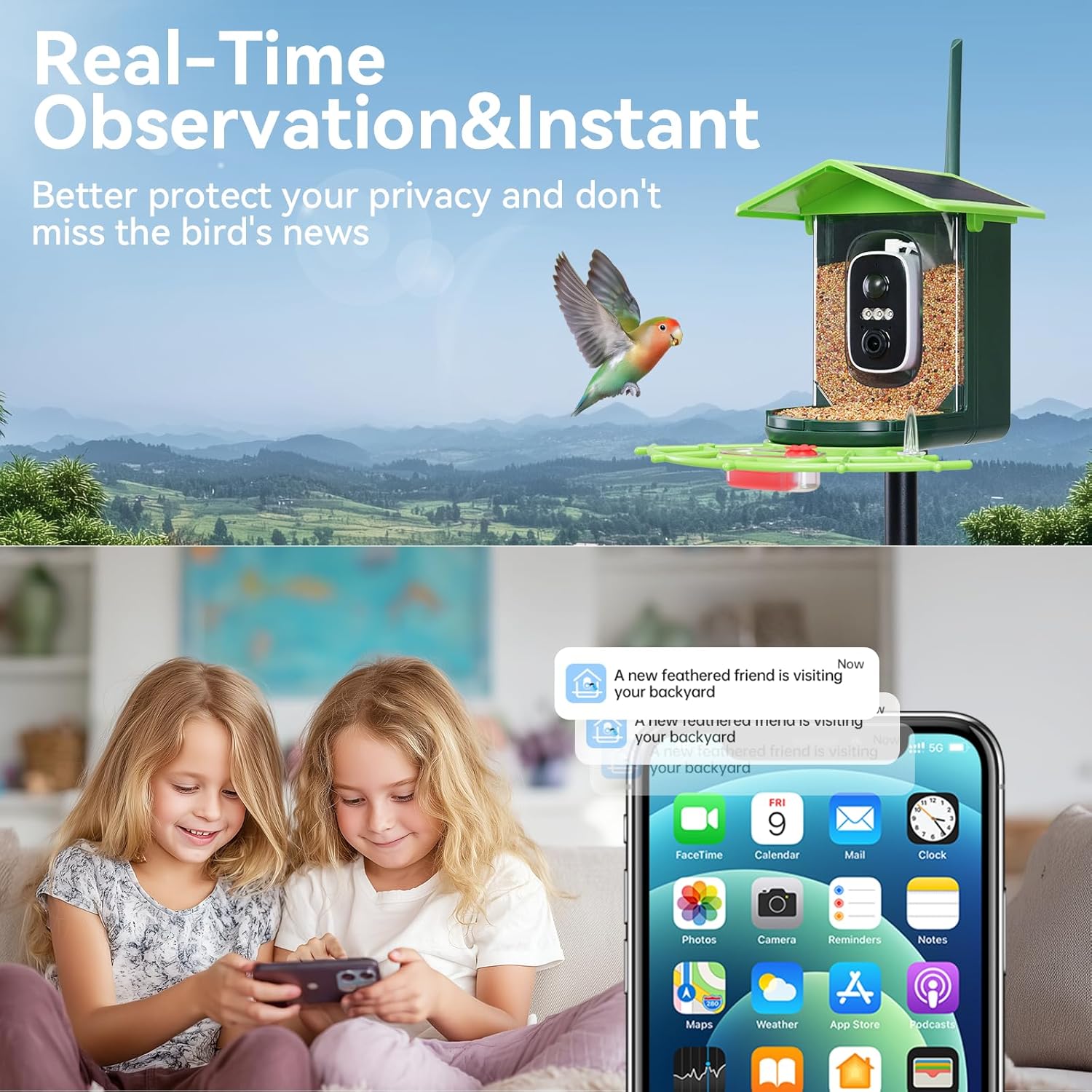 Bird Feeder with Camera and 75 Inch Pole&32GB SD Card, AI Birds Specie
