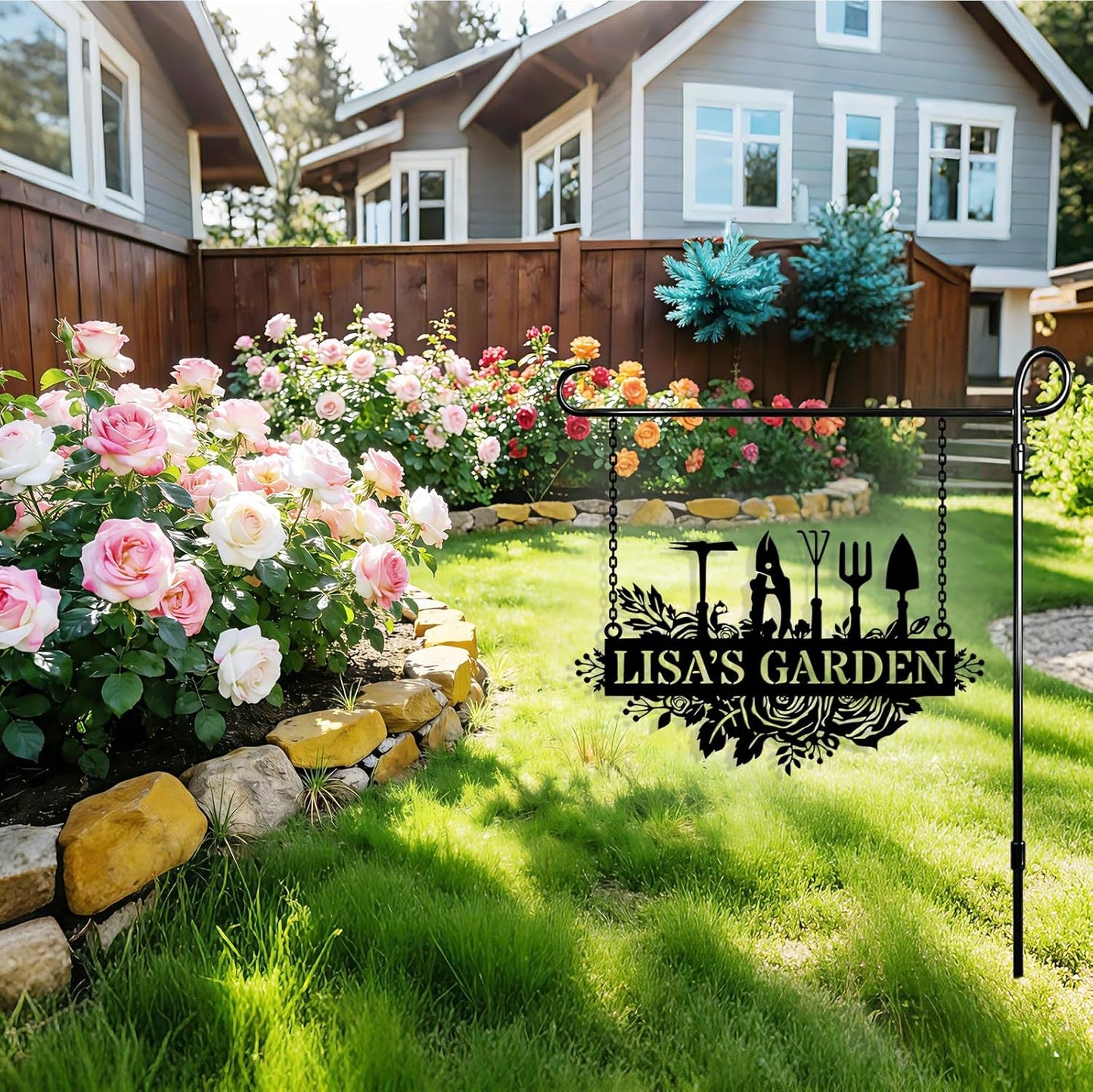 Custom Metal Garden Signs, Personalized Garden Tools Signs with Name, 