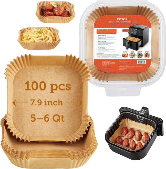 COSORI Air Fryer Liners, 100 PCS Square Disposable Paper Liners, Non-S