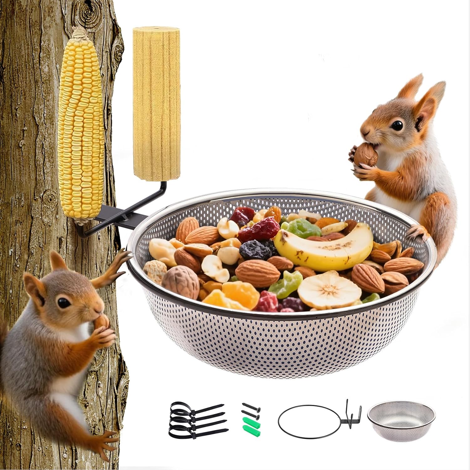 Squirrel Feeder Bowl (2L) Trees or Fences Mounted, Removable Squirrel 