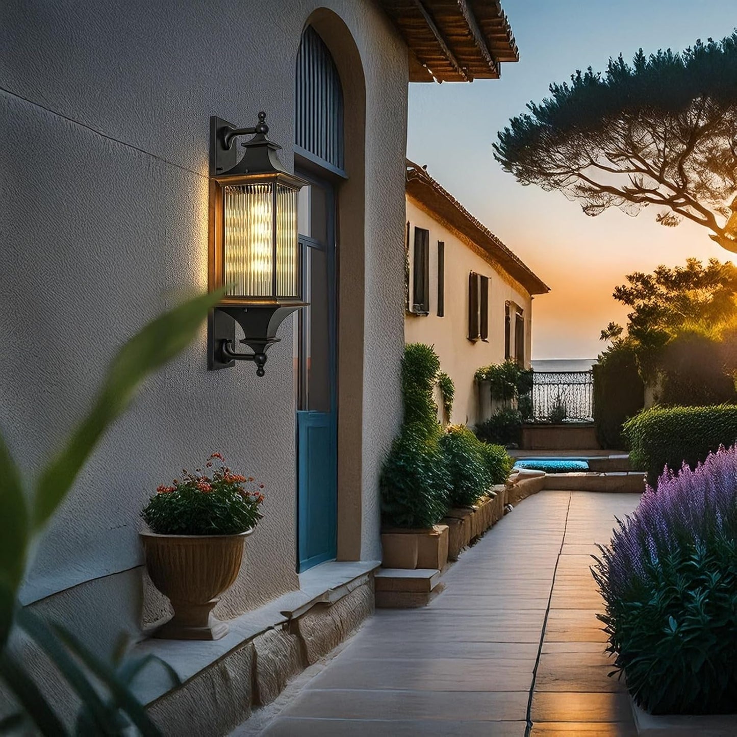 Solar Outdoor Wall Sconce Vintage Exterior Wall Lamp Glass Wall Lantern Waterproof Aluminum Outdoor Wall Light Wall Mounted Porch Light Fixture for Patio Garden Entryway Yard Cottage