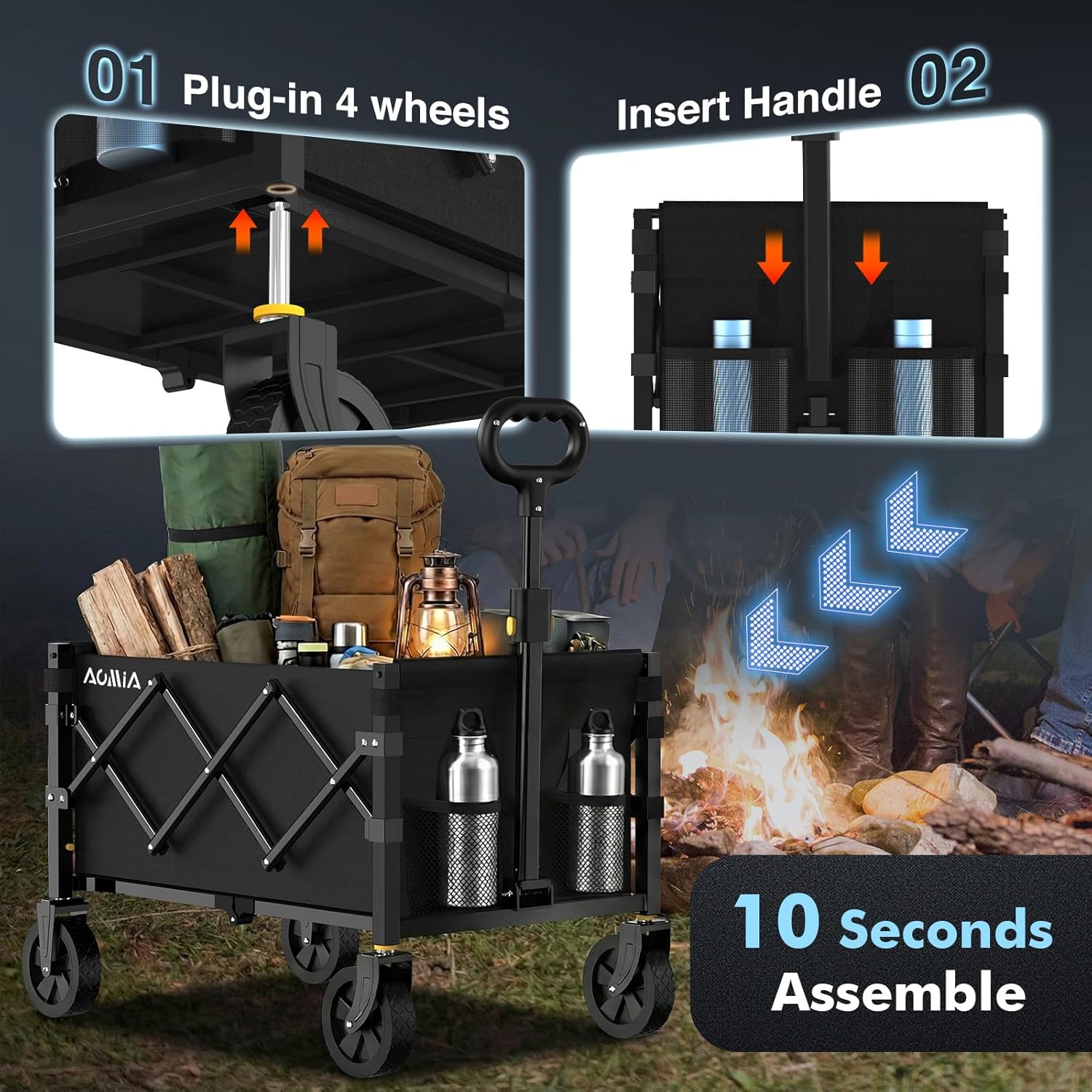 Collapsible Foldable Wagon with Wheels Heavy Duty Folding Wagons Carts
