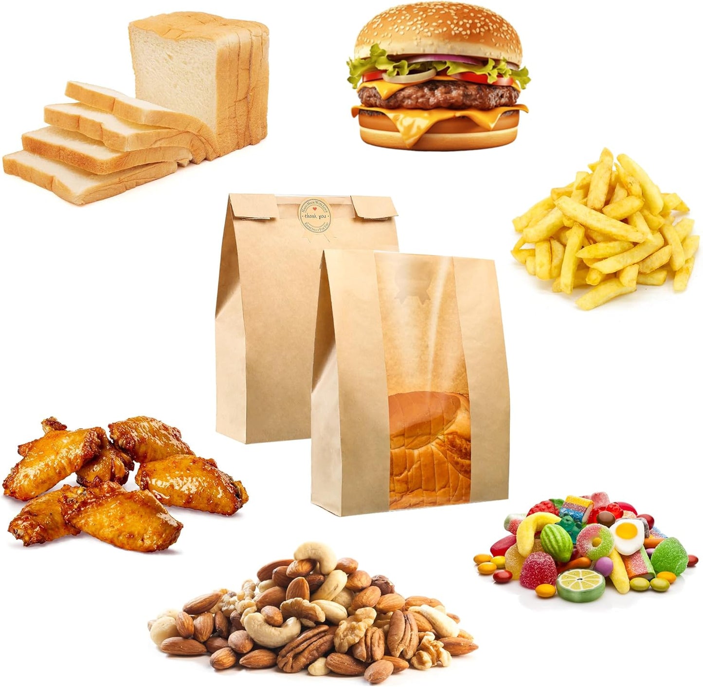 50 Pcs Bread Bags for Homemade Bread, Sourdough Paper With Window, 50% Thicker 13.7x8.2x3.7in A Large Bakery Bags Used for Storage Cookies & Snacks, 60 Cute Sealing Stickers With Ties | New2026, New2026, New2026, New2026, New2026, New2026