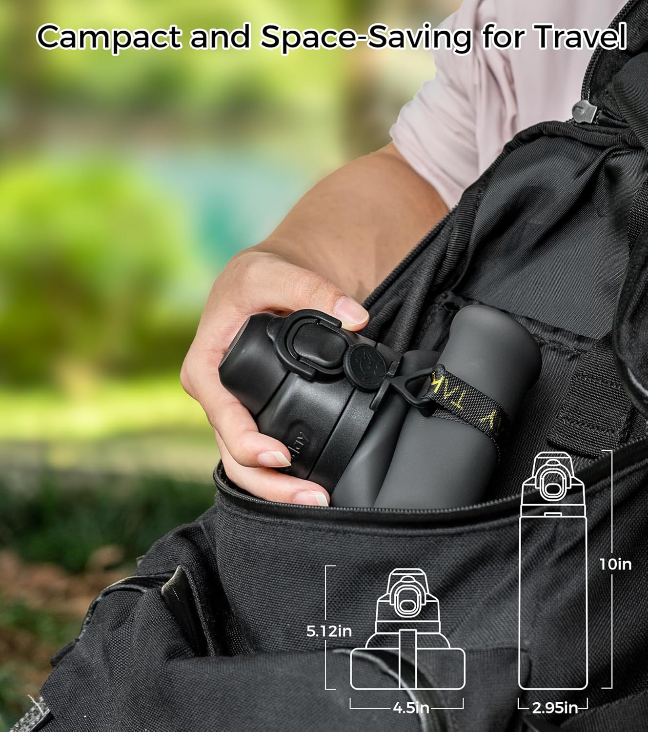 TakeToday Collapsible Water Bottles 20oz (600mL), Foldable Platinum Silicone Travel Water Bottle with Straw & Carry Strap, Leak-Resistant Screw Lid, Wide Mouth, BPA-Free for Hiking, Camping, Travel