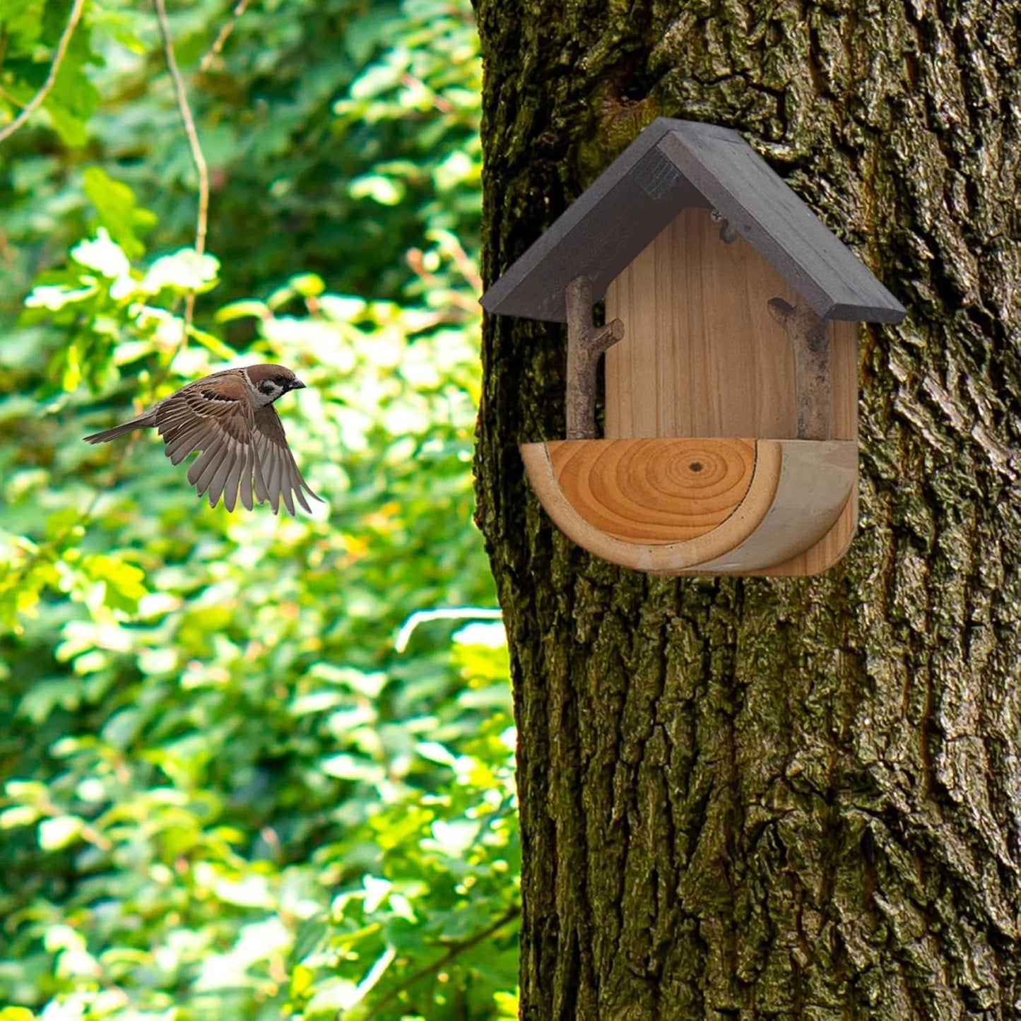 Bird Feeders Hanging Bird Feeder, Wooden Feeder with Wide Perch Tray for Outdoors, Creative Garden Decor and Supplies for Small Wild Birds
