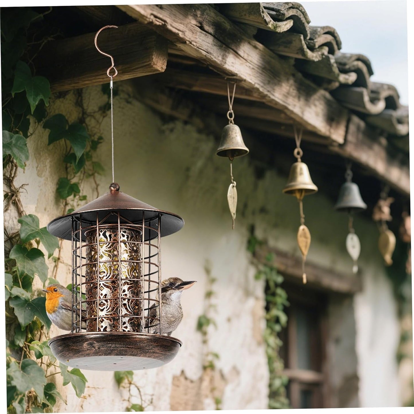 Winter Bird Feeders for Outside Weatherproof Metal Squirrel-Proof Hanging Outdoor Bird Feeder with Lid and Large Seed Capacity for Garden Yard & Backyard Winter Feeders for Outside, Feed