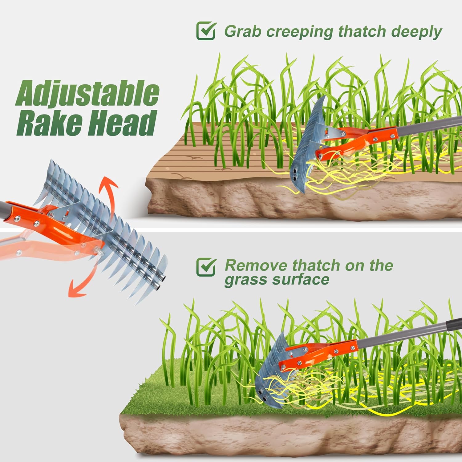 Walensee Thatch Rake, 15-Inch Lawn Thatching Rake, Robust Dethatcher R