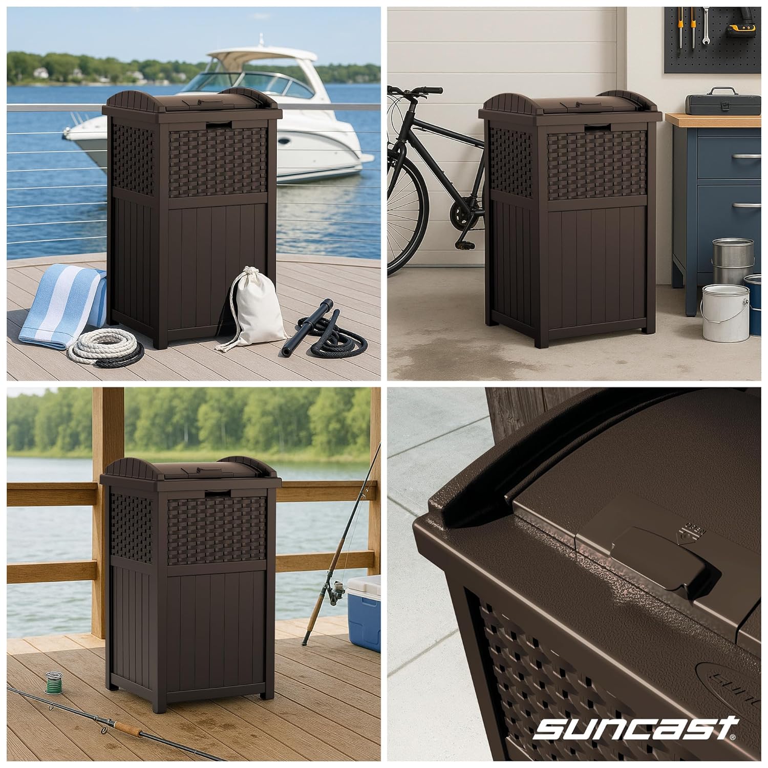 Suncast 33 Gallon Commercial Outdoor Trashcan Hideaway with Lid for 30