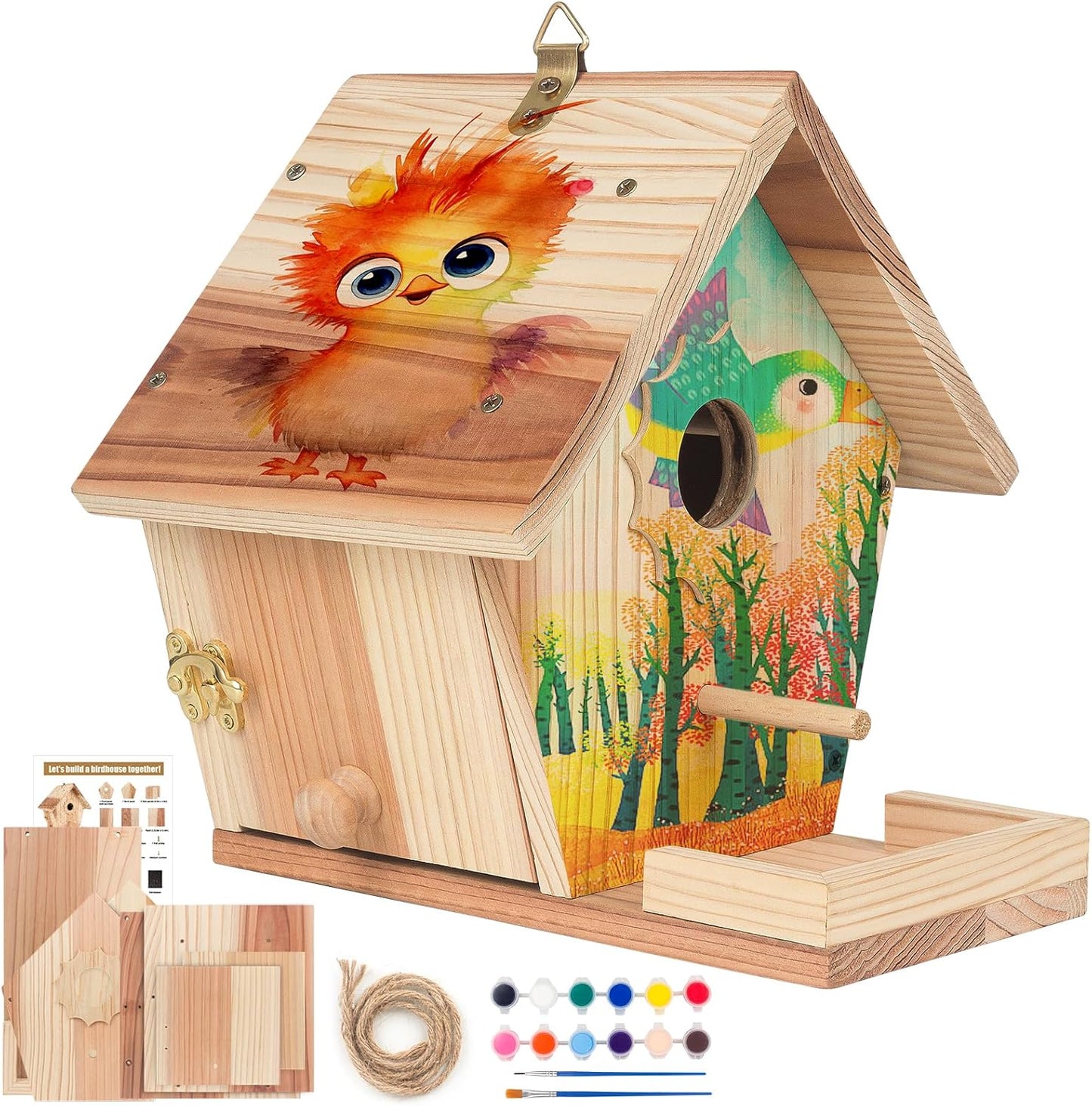 Bird Houses for Outside to Build, DIY Birdhouse Kit with Paint Set, Wo