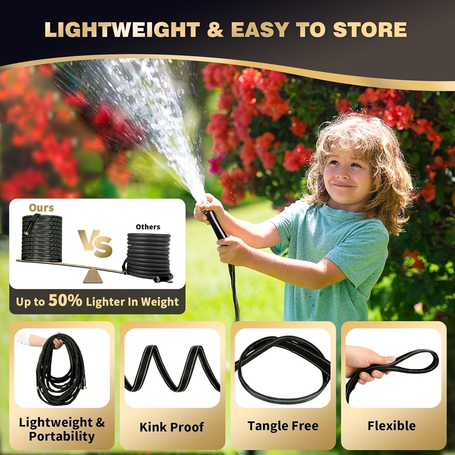Garden Hose 100 ft Water Hose Flexible Heavy Duty Outdoor Lightweight 
