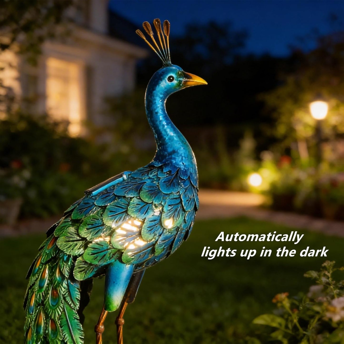 chisheen Outdoor Solar Peacock Decor Garden Statue Metal Yard Art Decoration Outdoor Sculptures for Backyard,Patio,Lawn,Wedding, for Women