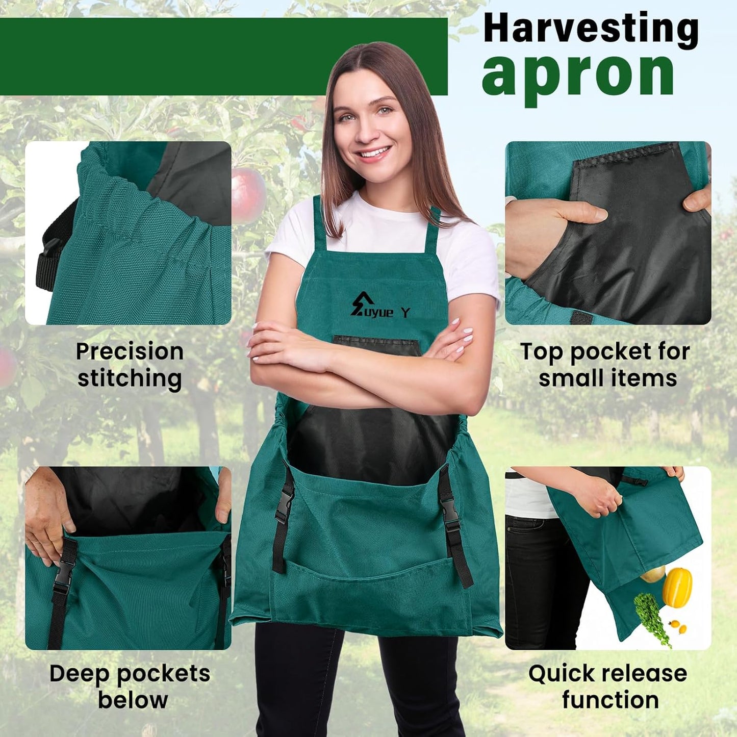 Garden Apron, Gardening Apron with Pockets for Women Men, Canvas Cross Back Harvest Aprons with & Internal Drawstring Bag