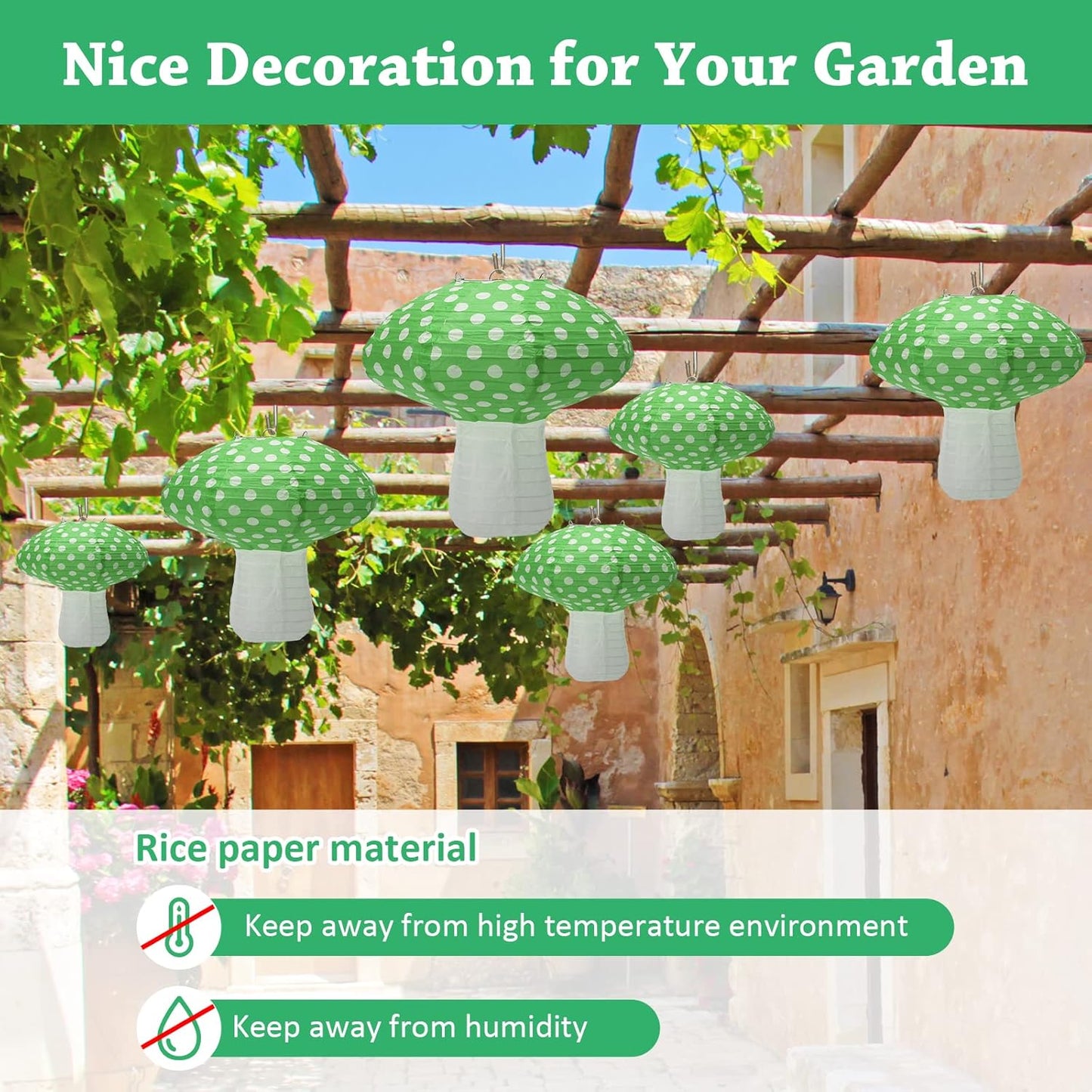 4Pcs Mushroom Shaped Paper Lanterns, Windspeed Large 8 and 12 Inch Lanterns for Nursery Garden Christmas Party Decoration (Green)