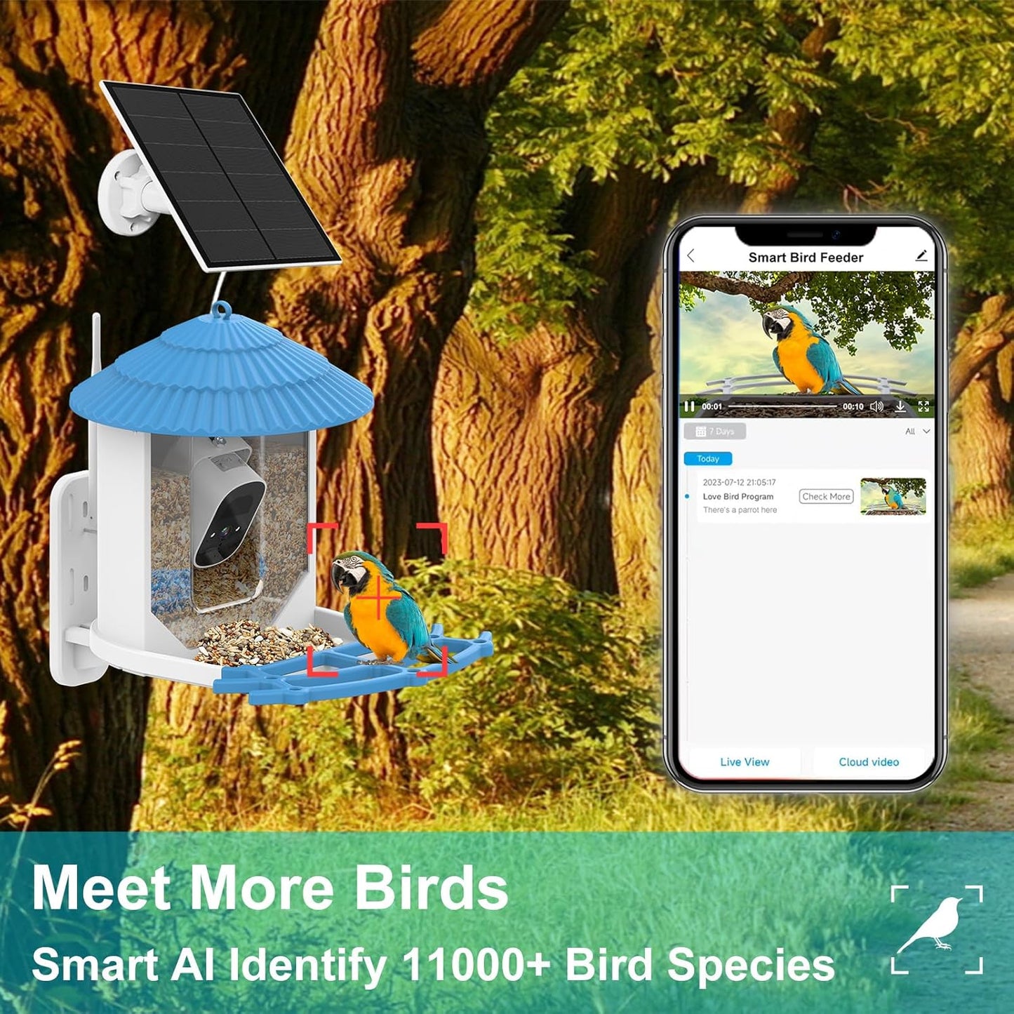Smart Bird Feeder with Camera, AI Bird Species Identification, Solar Powered, WiFi Connected, Live View App Control (Green)