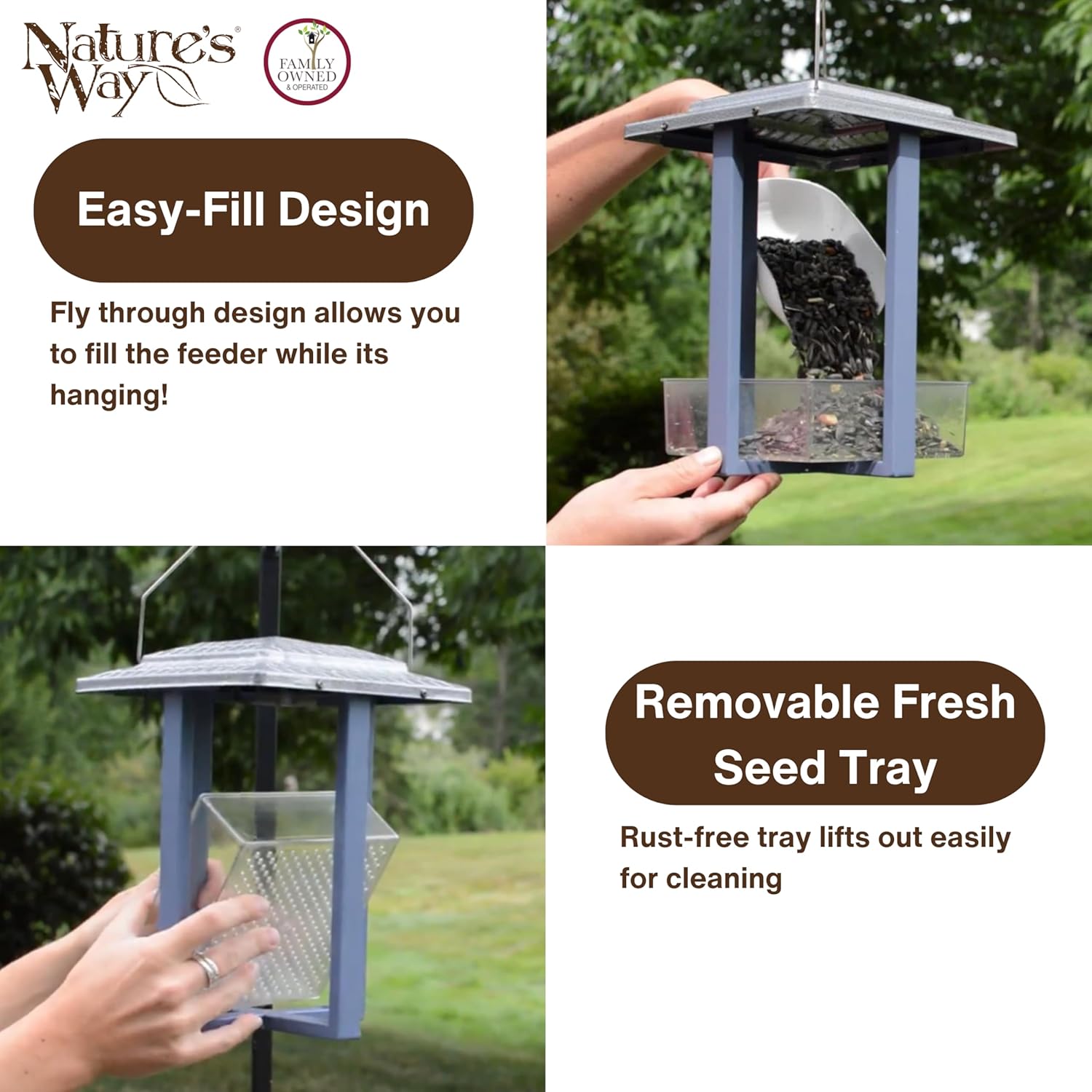 Nature's Way Fly-in Hanging Metal Fly Through Bird Feeder with Roof, 4